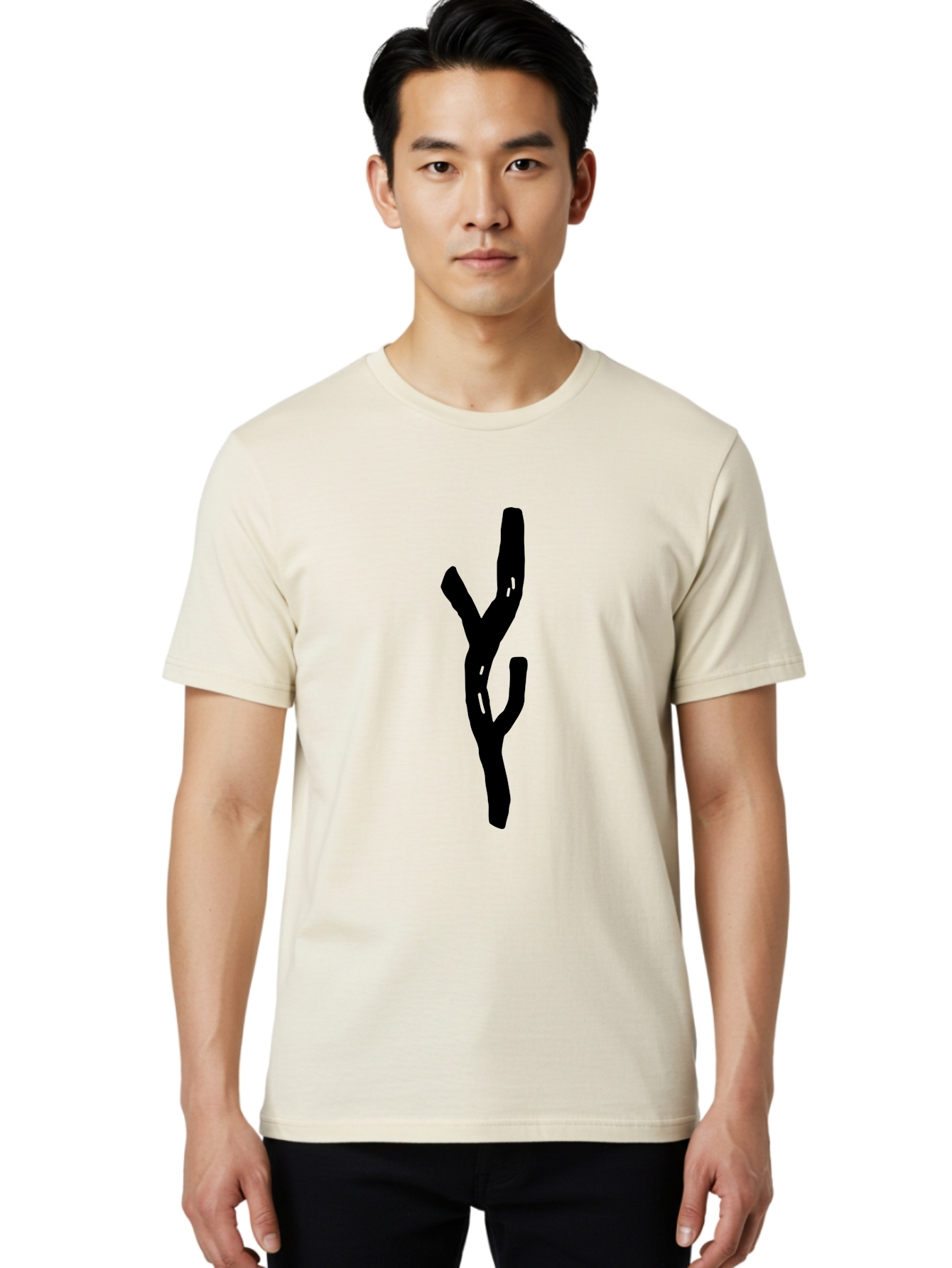 Black-Tree-Branches Men'S Graphic Tee, 100% Cotton, Comfortable Casual Summer Wear, Machine Washable, Pitchfork, Farm Equipment, Agricultural Tools, Rustic Icon, Black Silhouette, Folk Art, Country Style, Simple Design -  Aaa585 18