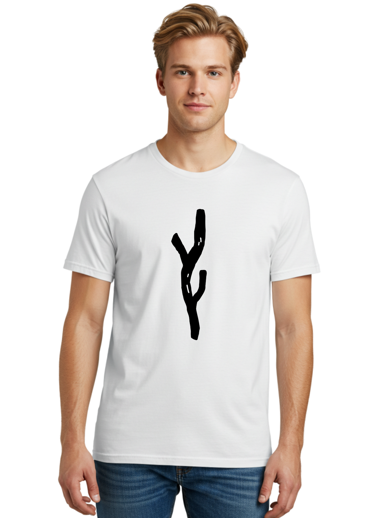 Black-Tree-Branches Men'S Graphic Tee, 100% Cotton, Comfortable Casual Summer Wear, Machine Washable, Pitchfork, Farm Equipment, Agricultural Tools, Rustic Icon, Black Silhouette, Folk Art, Country Style, Simple Design -  Aaa585 30