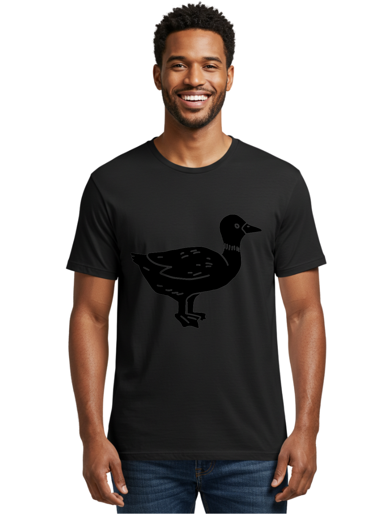 Duck Men'S Graphic Tee, 100% Cotton, Comfortable Casual Summer Wear, Machine Washable, Duck Silhouette, Minimalist Art, Simple Shapes, Bird Illustration, Wildlife Graphic, Vector Art, Black And Green, Modern Design -  Aaa588