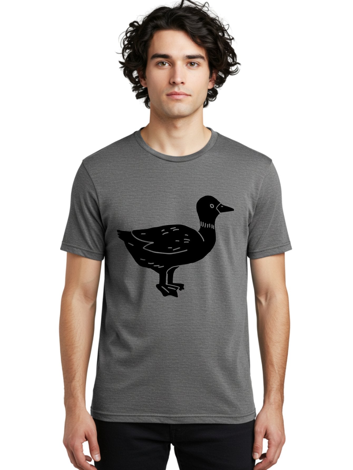 Duck Men'S Graphic Tee, 100% Cotton, Comfortable Casual Summer Wear, Machine Washable, Duck Silhouette, Minimalist Art, Simple Shapes, Bird Illustration, Wildlife Graphic, Vector Art, Black And Green, Modern Design -  Aaa588 22