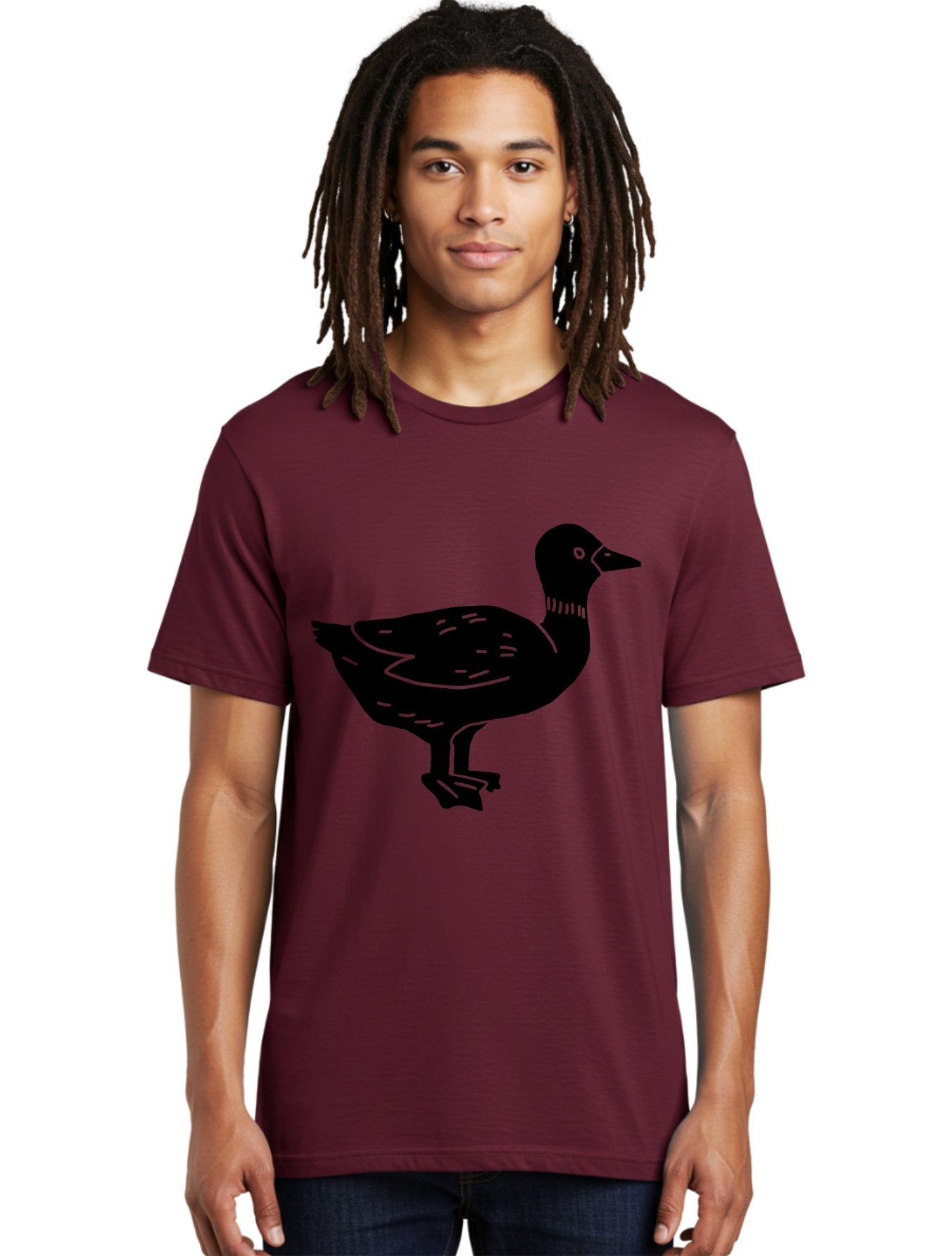 Duck Men'S Graphic Tee, 100% Cotton, Comfortable Casual Summer Wear, Machine Washable, Duck Silhouette, Minimalist Art, Simple Shapes, Bird Illustration, Wildlife Graphic, Vector Art, Black And Green, Modern Design -  Aaa588 16