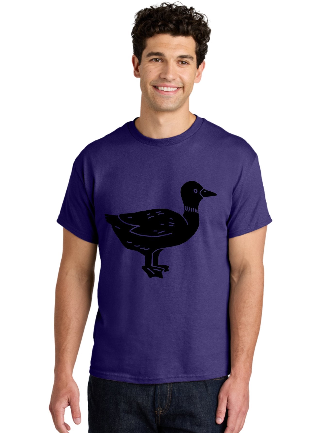 Duck Men'S Graphic Tee, 100% Cotton, Comfortable Casual Summer Wear, Machine Washable, Duck Silhouette, Minimalist Art, Simple Shapes, Bird Illustration, Wildlife Graphic, Vector Art, Black And Green, Modern Design -  Aaa588 4