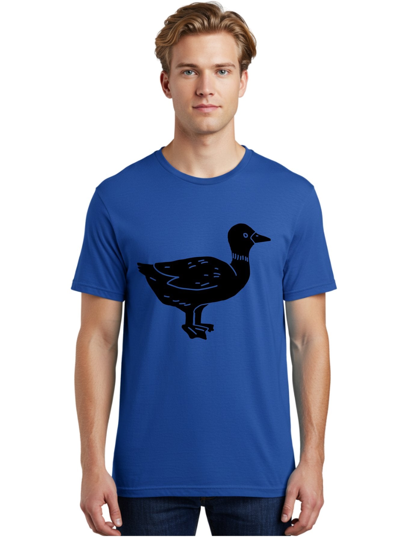 Duck Men'S Graphic Tee, 100% Cotton, Comfortable Casual Summer Wear, Machine Washable, Duck Silhouette, Minimalist Art, Simple Shapes, Bird Illustration, Wildlife Graphic, Vector Art, Black And Green, Modern Design -  Aaa588 24