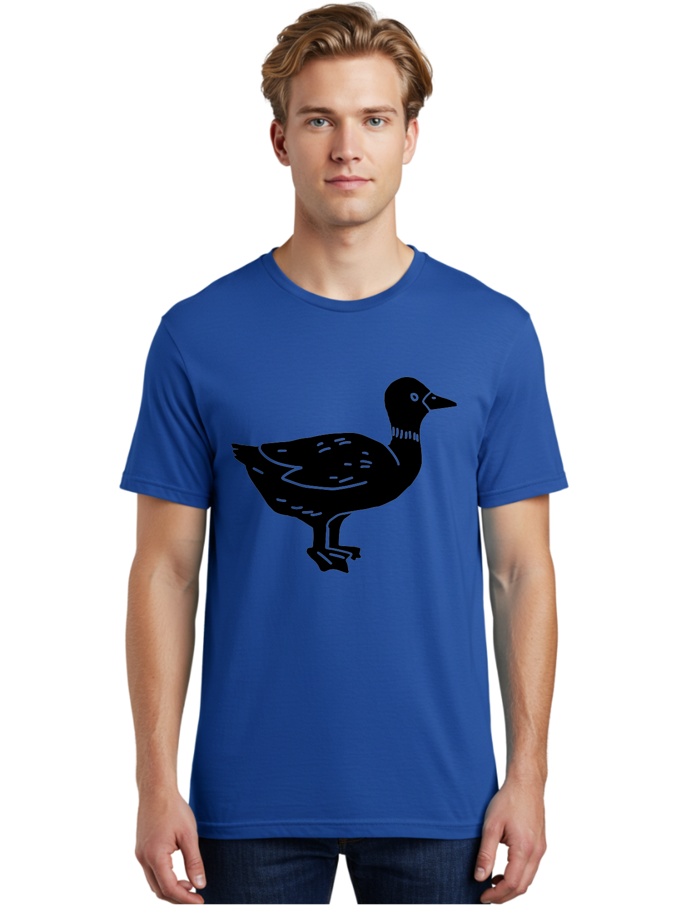 Duck Men'S Graphic Tee, 100% Cotton, Comfortable Casual Summer Wear, Machine Washable, Duck Silhouette, Minimalist Art, Simple Shapes, Bird Illustration, Wildlife Graphic, Vector Art, Black And Green, Modern Design -  Aaa588