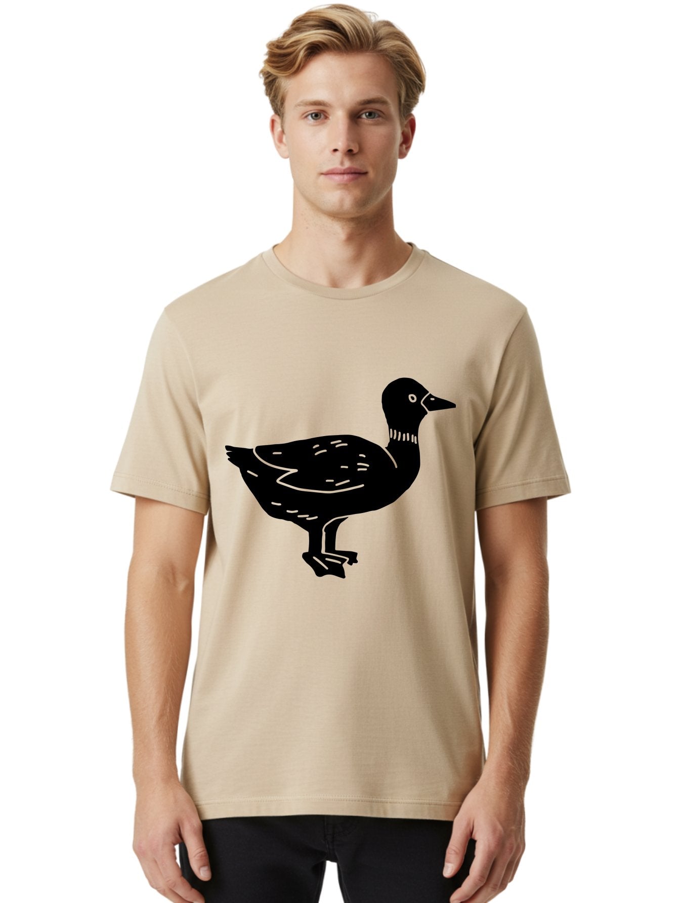 Duck Men'S Graphic Tee, 100% Cotton, Comfortable Casual Summer Wear, Machine Washable, Duck Silhouette, Minimalist Art, Simple Shapes, Bird Illustration, Wildlife Graphic, Vector Art, Black And Green, Modern Design -  Aaa588 26