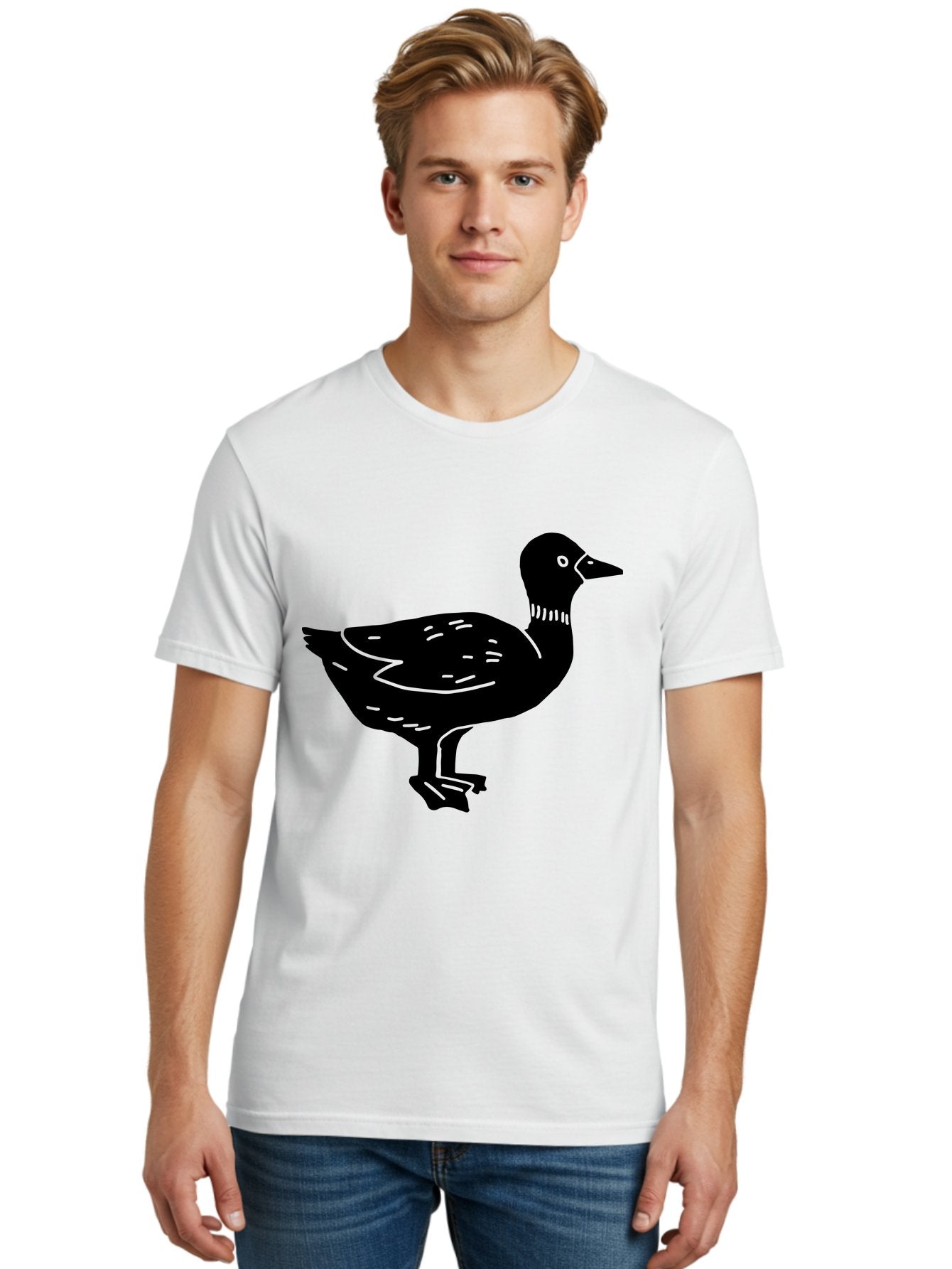 Duck Men'S Graphic Tee, 100% Cotton, Comfortable Casual Summer Wear, Machine Washable, Duck Silhouette, Minimalist Art, Simple Shapes, Bird Illustration, Wildlife Graphic, Vector Art, Black And Green, Modern Design -  Aaa588 8