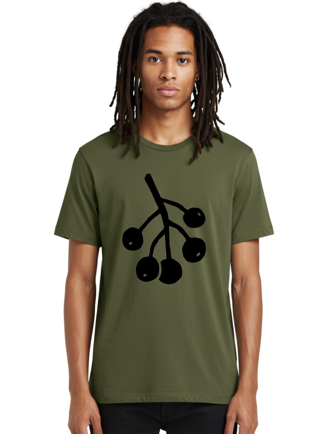 Five-Cherries Men'S Graphic Tee, 100% Cotton, Comfortable Casual Summer Wear, Machine Washable, Black Cherries Silhouette, Minimalist Design, Fruit Icon, Cherry Stem, Simple Graphics, Vector Illustration, Bold Silhouette, -  Aaa589 16
