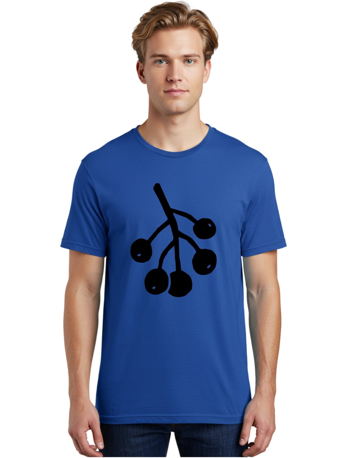 Five-Cherries Men'S Graphic Tee, 100% Cotton, Comfortable Casual Summer Wear, Machine Washable, Black Cherries Silhouette, Minimalist Design, Fruit Icon, Cherry Stem, Simple Graphics, Vector Illustration, Bold Silhouette, -  Aaa589