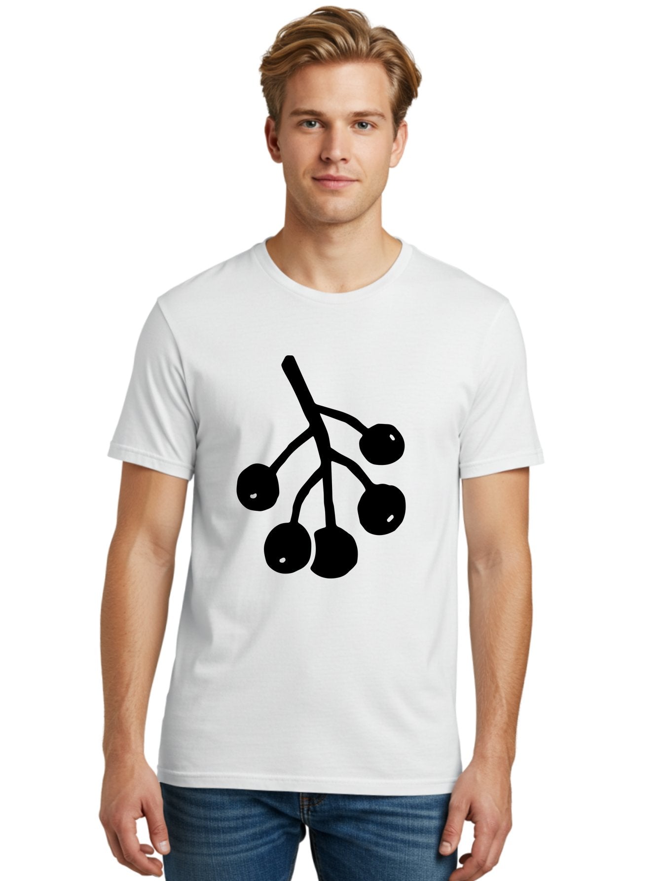 Five-Cherries Men'S Graphic Tee, 100% Cotton, Comfortable Casual Summer Wear, Machine Washable, Black Cherries Silhouette, Minimalist Design, Fruit Icon, Cherry Stem, Simple Graphics, Vector Illustration, Bold Silhouette, -  Aaa589 22