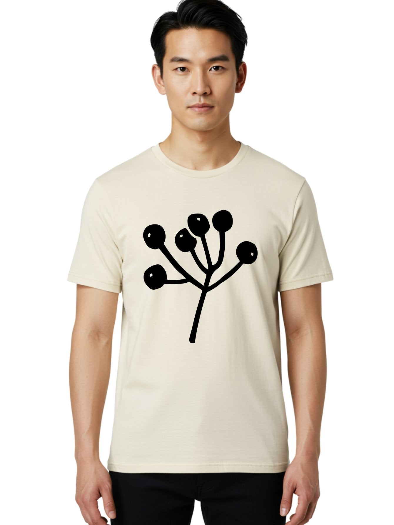 Flower Men'S Graphic Tee, 100% Cotton, Comfortable Casual Summer Wear, Machine Washable, Stylized Flower, Minimalist Design, Black Silhouette, Simple Shapes, Floral Motif, Modern Graphics, Abstract Art -  Aaa590