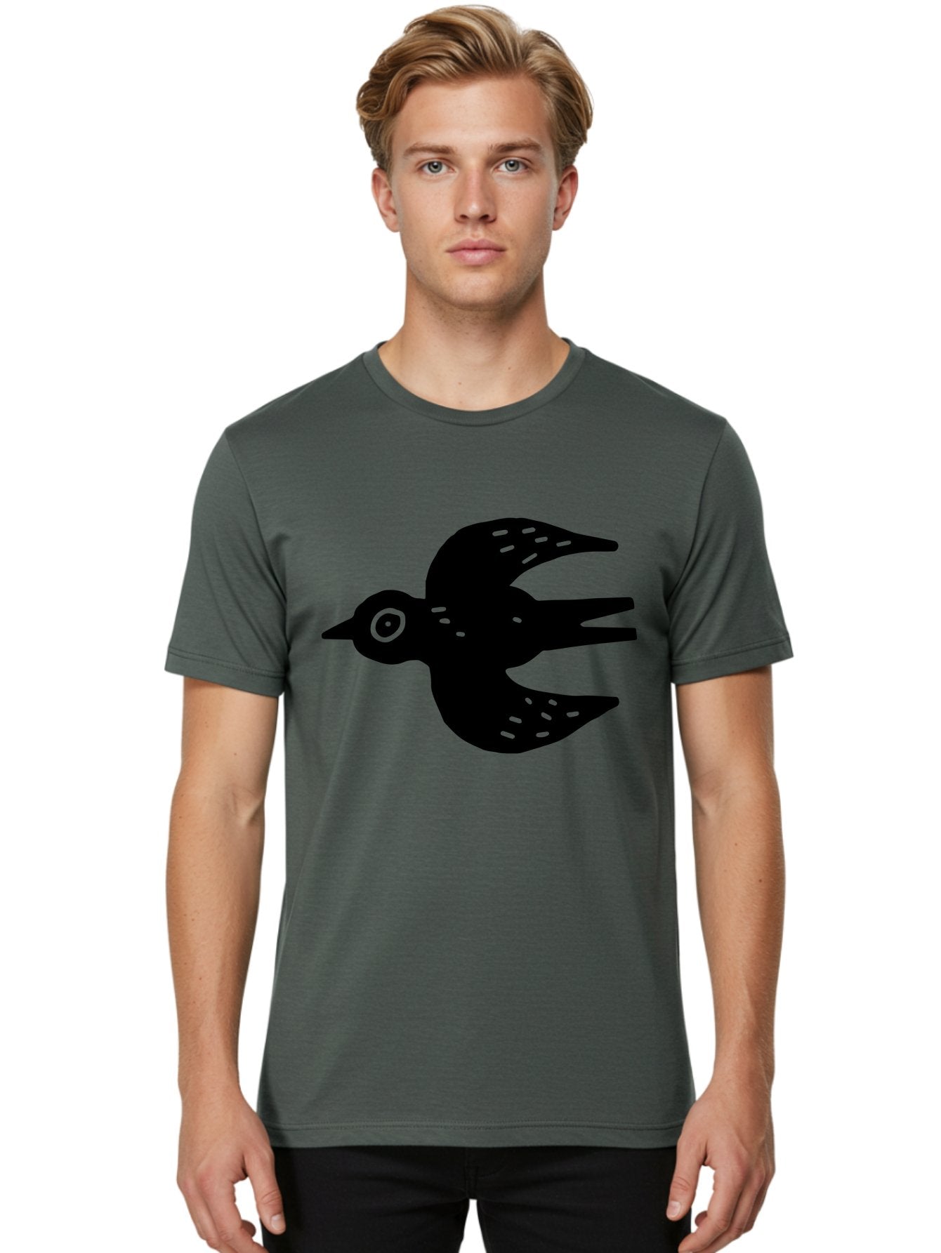 Flying-Bird Men'S Graphic Tee, 100% Cotton, Comfortable Casual Summer Wear, Machine Washable, Black Bird Silhouette, Bird In Flight, Simple Design, Graphic Illustration, Minimalist Art, Wildlife Symbol, Flying Bird, Abstract Shape, -  Aaa591 28