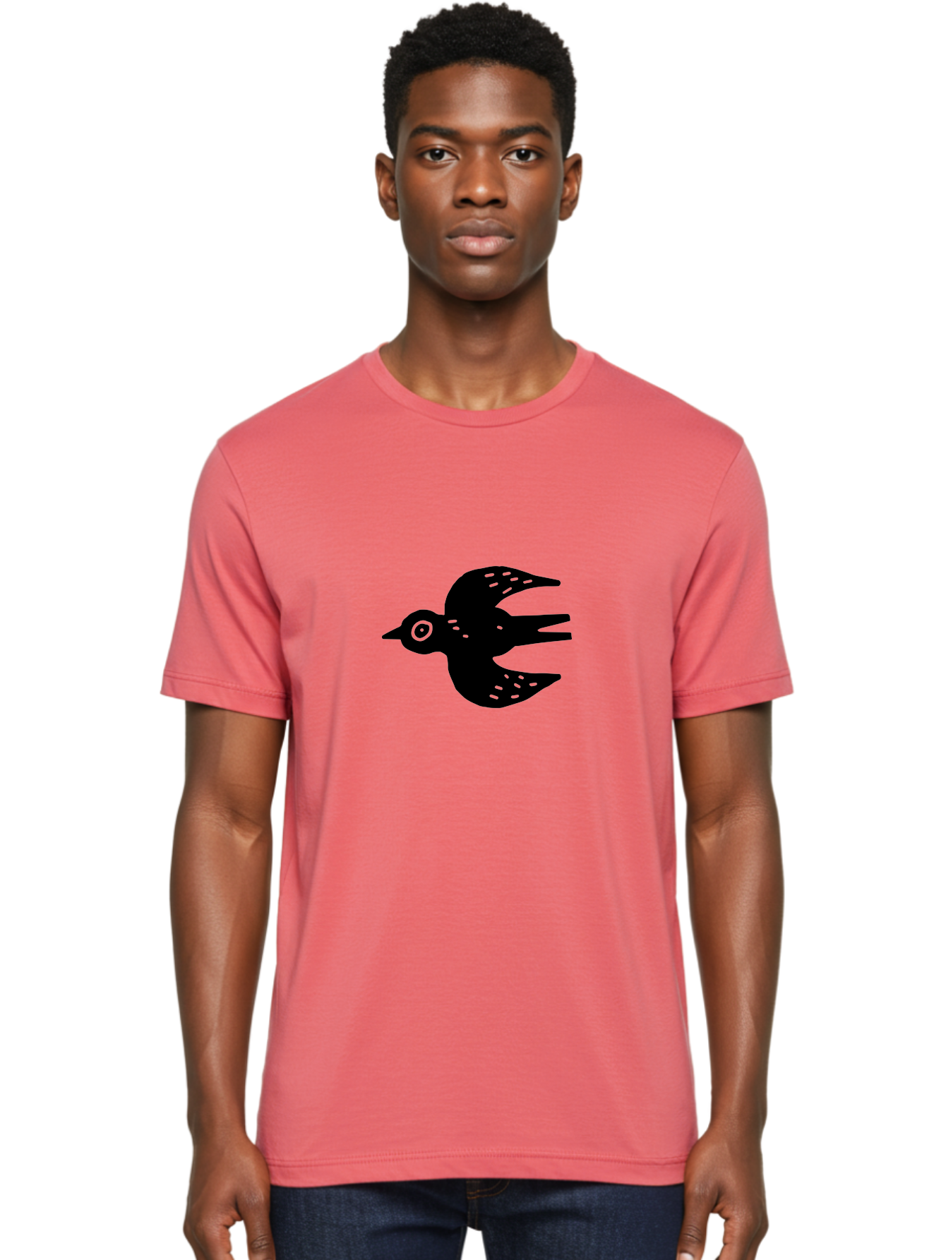 Flying-Bird Men'S Graphic Tee, 100% Cotton, Comfortable Casual Summer Wear, Machine Washable, Black Bird Silhouette, Bird In Flight, Simple Design, Graphic Illustration, Minimalist Art, Wildlife Symbol, Flying Bird, Abstract Shape, -  Aaa591 12