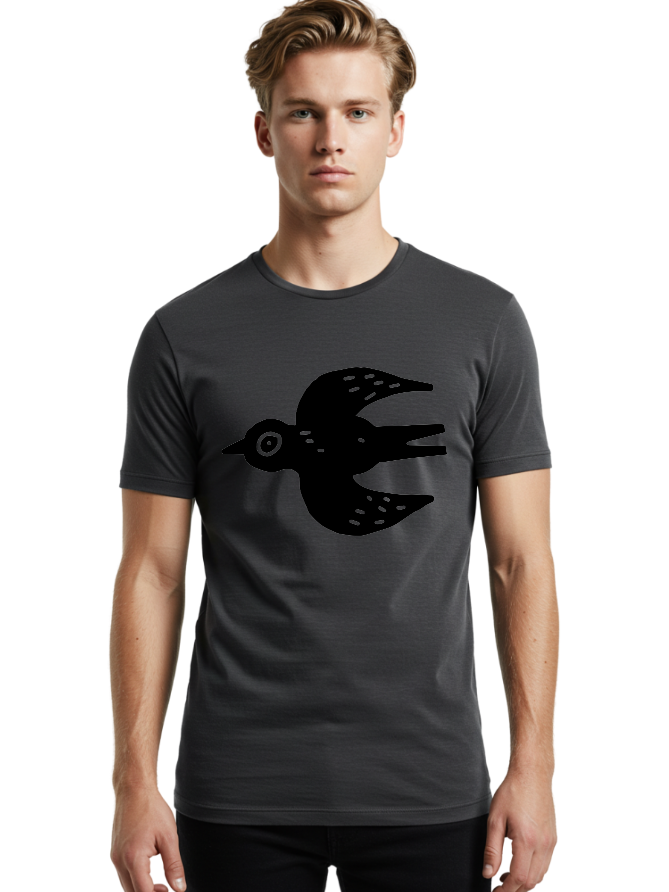 Flying-Bird Men'S Graphic Tee, 100% Cotton, Comfortable Casual Summer Wear, Machine Washable, Black Bird Silhouette, Bird In Flight, Simple Design, Graphic Illustration, Minimalist Art, Wildlife Symbol, Flying Bird, Abstract Shape, -  Aaa591 20