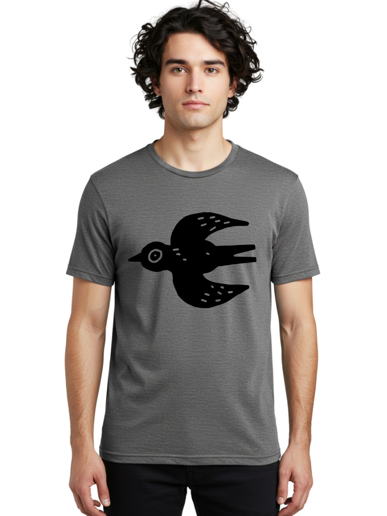 Flying-Bird Men'S Graphic Tee, 100% Cotton, Comfortable Casual Summer Wear, Machine Washable, Black Bird Silhouette, Bird In Flight, Simple Design, Graphic Illustration, Minimalist Art, Wildlife Symbol, Flying Bird, Abstract Shape, -  Aaa591 6