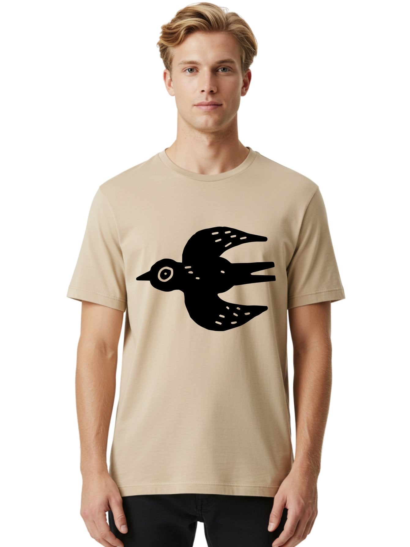 Flying-Bird Men'S Graphic Tee, 100% Cotton, Comfortable Casual Summer Wear, Machine Washable, Black Bird Silhouette, Bird In Flight, Simple Design, Graphic Illustration, Minimalist Art, Wildlife Symbol, Flying Bird, Abstract Shape, -  Aaa591 20