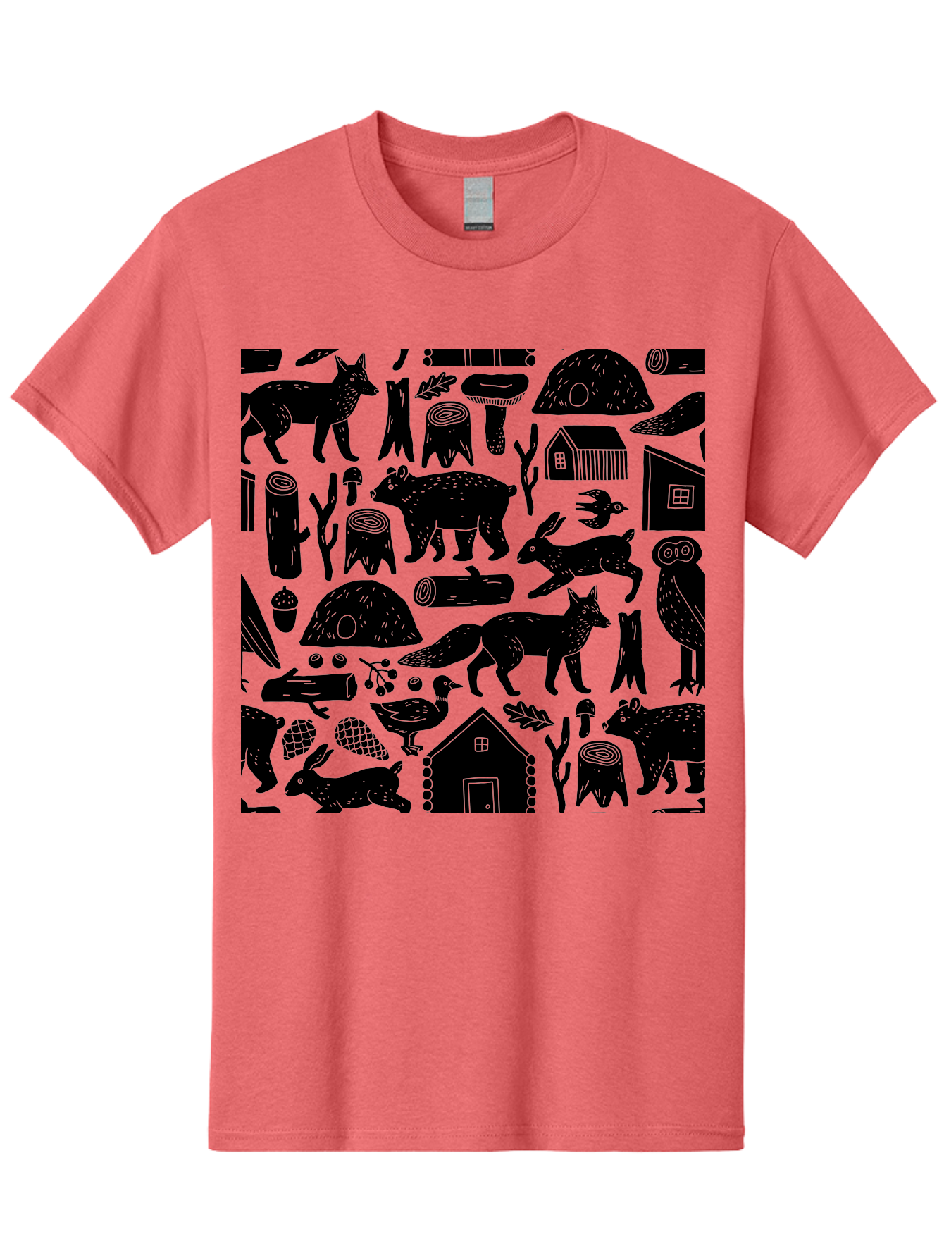Forest-Animals-Pattern Men'S Graphic Tee, 100% Cotton, Comfortable Casual Summer Wear, Machine Washable, Woodland Animals, Forest Wildlife, Rustic Houses, Trees, Birds, Wildlife Art, Woodsy Landscape, Nature Illustrations, Forest Patterns, -  Aaa592 5