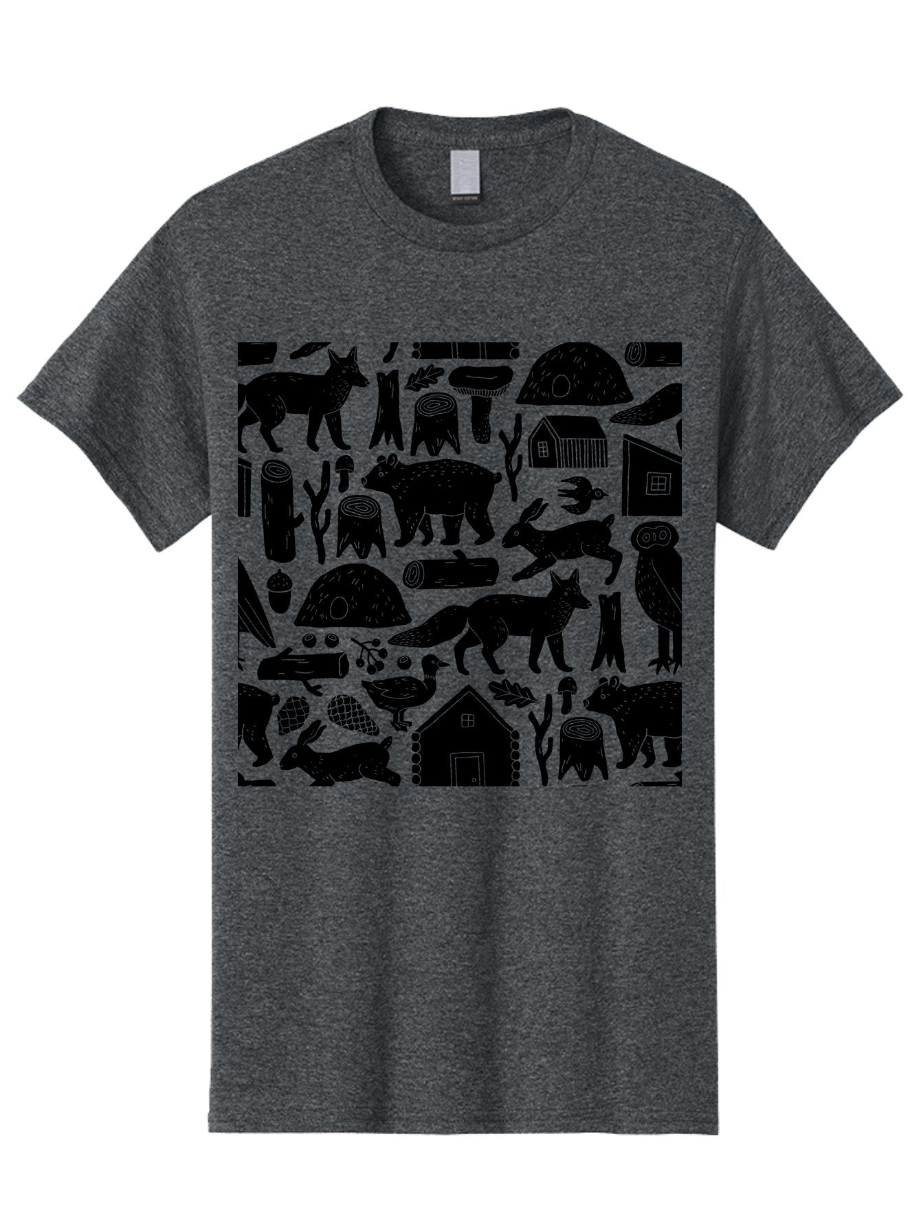 Forest-Animals-Pattern Men'S Graphic Tee, 100% Cotton, Comfortable Casual Summer Wear, Machine Washable, Woodland Animals, Forest Wildlife, Rustic Houses, Trees, Birds, Wildlife Art, Woodsy Landscape, Nature Illustrations, Forest Patterns, -  Aaa592 23