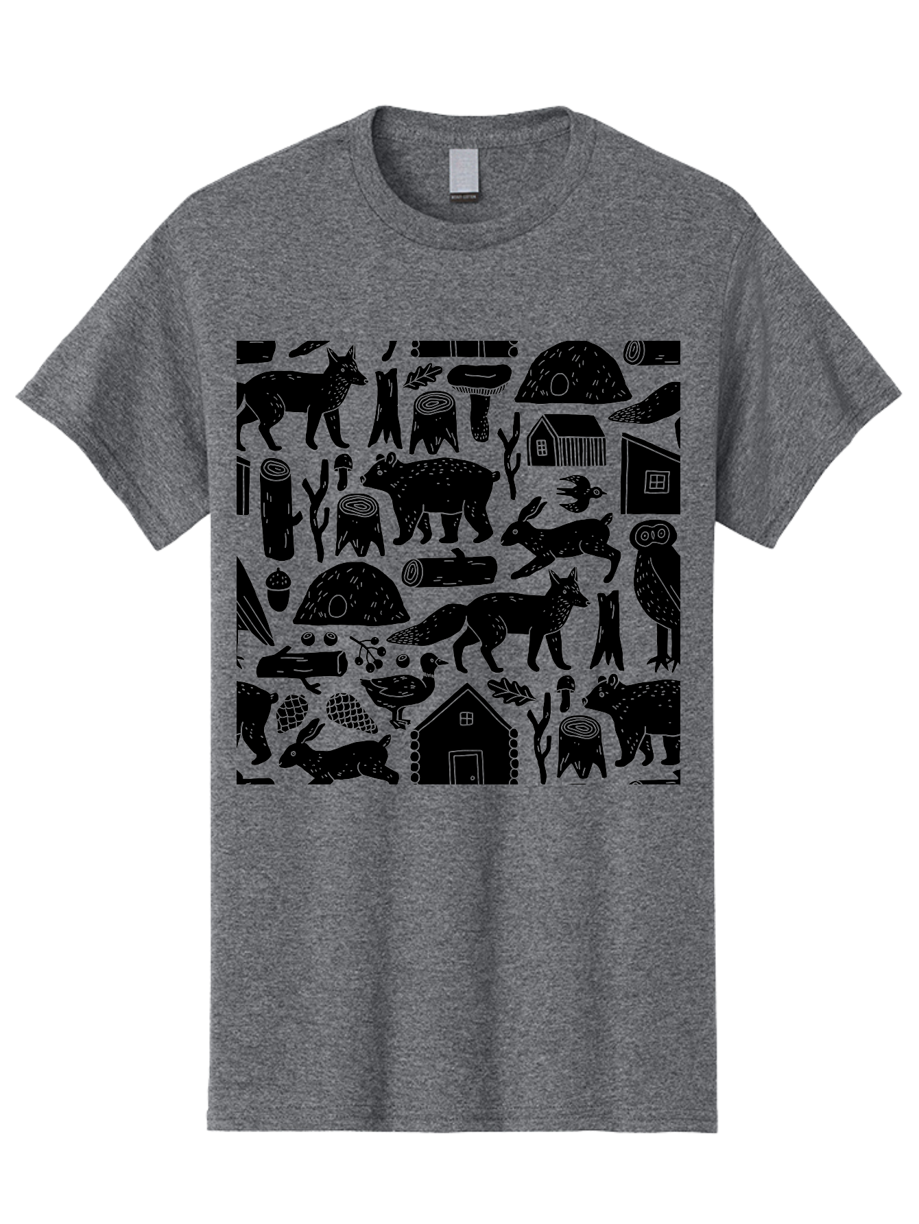 Forest-Animals-Pattern Men'S Graphic Tee, 100% Cotton, Comfortable Casual Summer Wear, Machine Washable, Woodland Animals, Forest Wildlife, Rustic Houses, Trees, Birds, Wildlife Art, Woodsy Landscape, Nature Illustrations, Forest Patterns, -  Aaa592 7