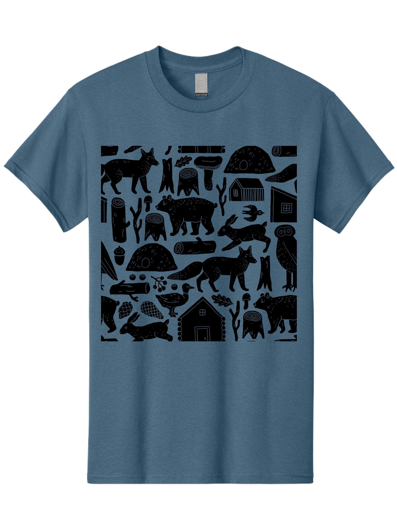 Forest-Animals-Pattern Men'S Graphic Tee, 100% Cotton, Comfortable Casual Summer Wear, Machine Washable, Woodland Animals, Forest Wildlife, Rustic Houses, Trees, Birds, Wildlife Art, Woodsy Landscape, Nature Illustrations, Forest Patterns, -  Aaa592 29