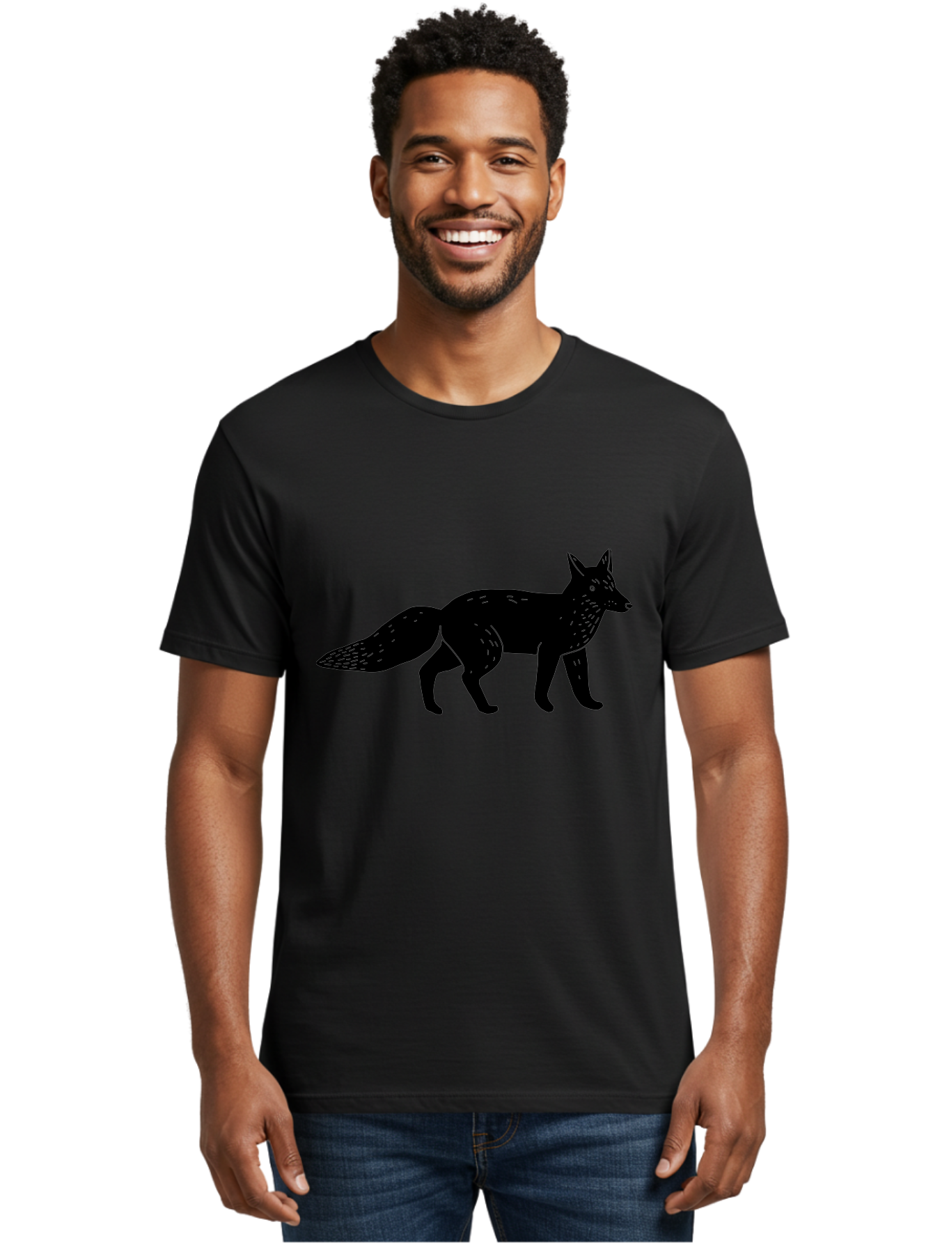 Fox-Silhouette Men'S Graphic Tee, 100% Cotton, Comfortable Casual Summer Wear, Machine Washable, Fox Silhouette, Black Fox Graphic, Wildlife Illustration, Animal Art, Forest Creature, Wild Animal, Graphic Design -  Aaa595