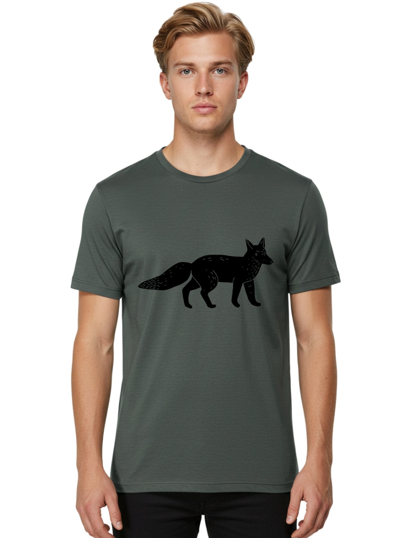 Fox-Silhouette Men'S Graphic Tee, 100% Cotton, Comfortable Casual Summer Wear, Machine Washable, Fox Silhouette, Black Fox Graphic, Wildlife Illustration, Animal Art, Forest Creature, Wild Animal, Graphic Design -  Aaa595 20
