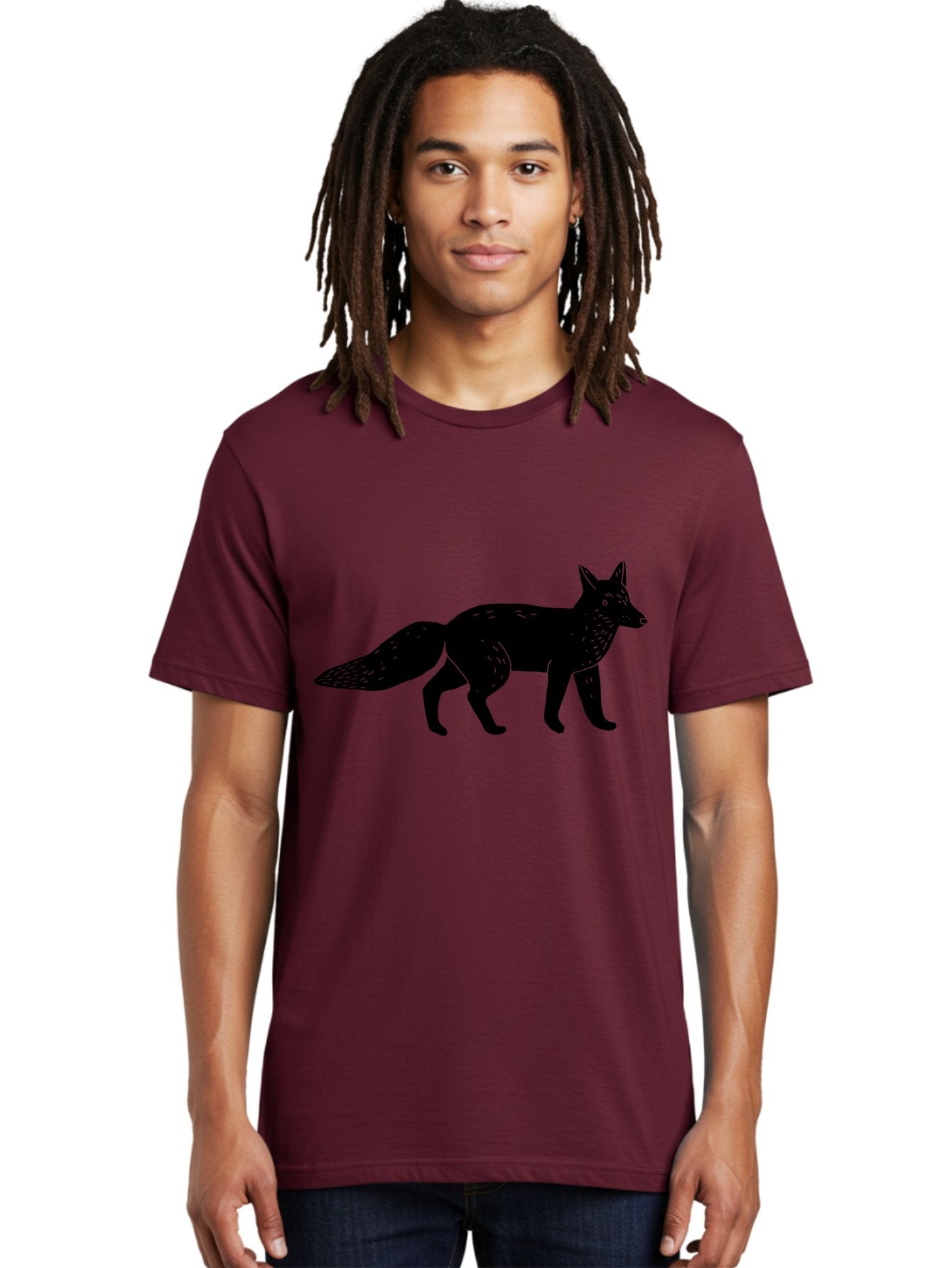 Fox-Silhouette Men'S Graphic Tee, 100% Cotton, Comfortable Casual Summer Wear, Machine Washable, Fox Silhouette, Black Fox Graphic, Wildlife Illustration, Animal Art, Forest Creature, Wild Animal, Graphic Design -  Aaa595 4
