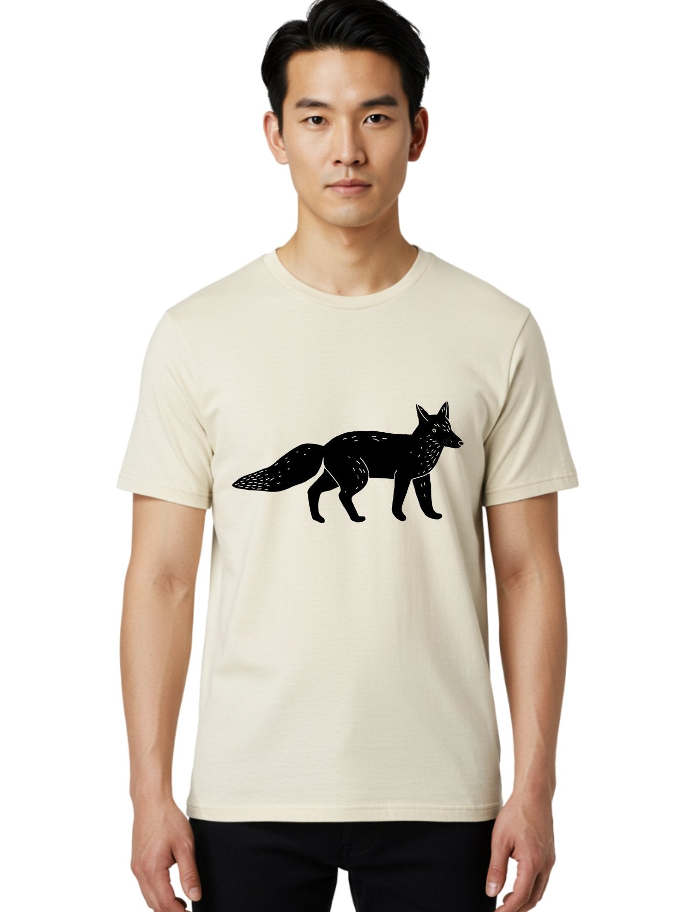 Fox-Silhouette Men'S Graphic Tee, 100% Cotton, Comfortable Casual Summer Wear, Machine Washable, Fox Silhouette, Black Fox Graphic, Wildlife Illustration, Animal Art, Forest Creature, Wild Animal, Graphic Design -  Aaa595 14