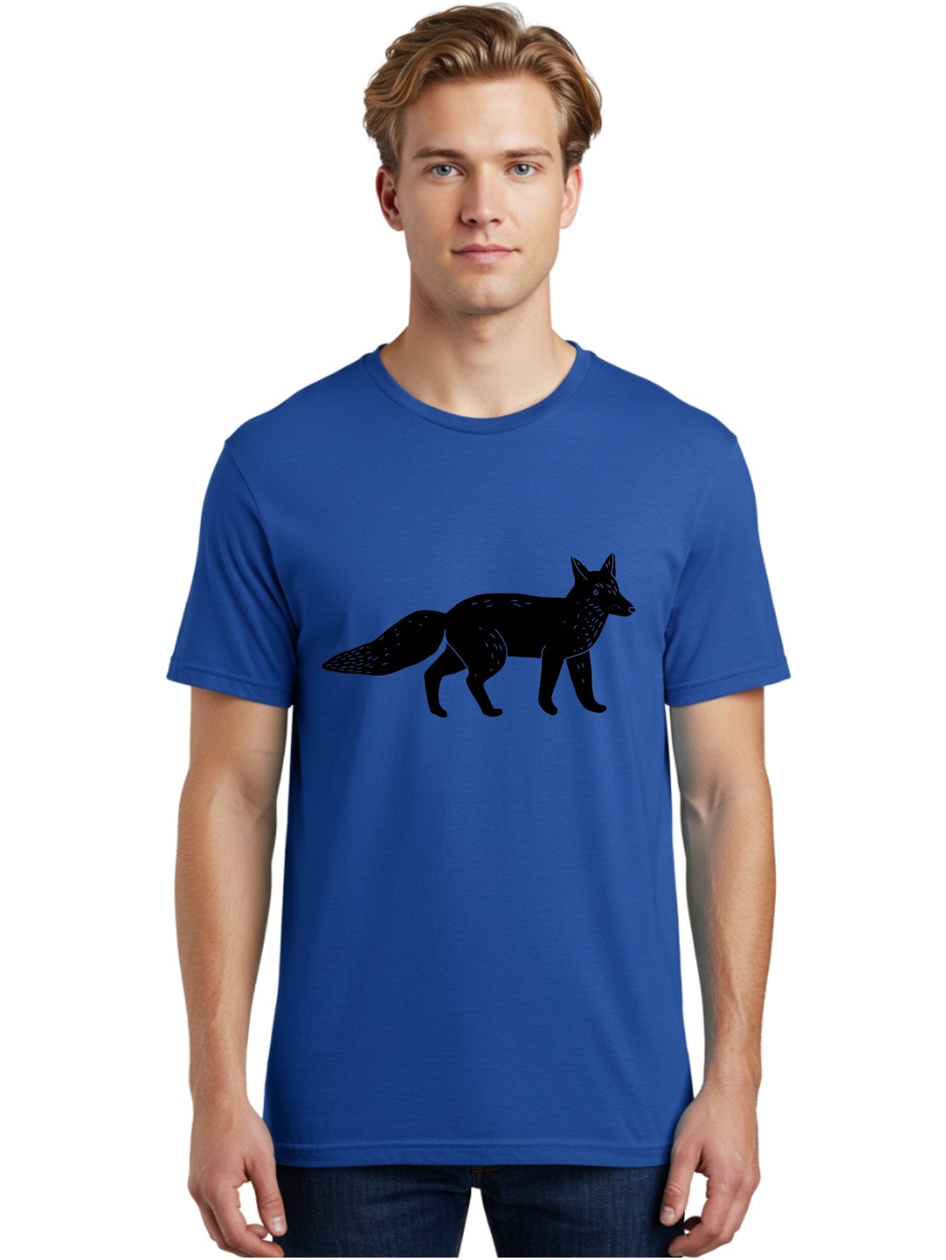 Fox-Silhouette Men'S Graphic Tee, 100% Cotton, Comfortable Casual Summer Wear, Machine Washable, Fox Silhouette, Black Fox Graphic, Wildlife Illustration, Animal Art, Forest Creature, Wild Animal, Graphic Design -  Aaa595 28