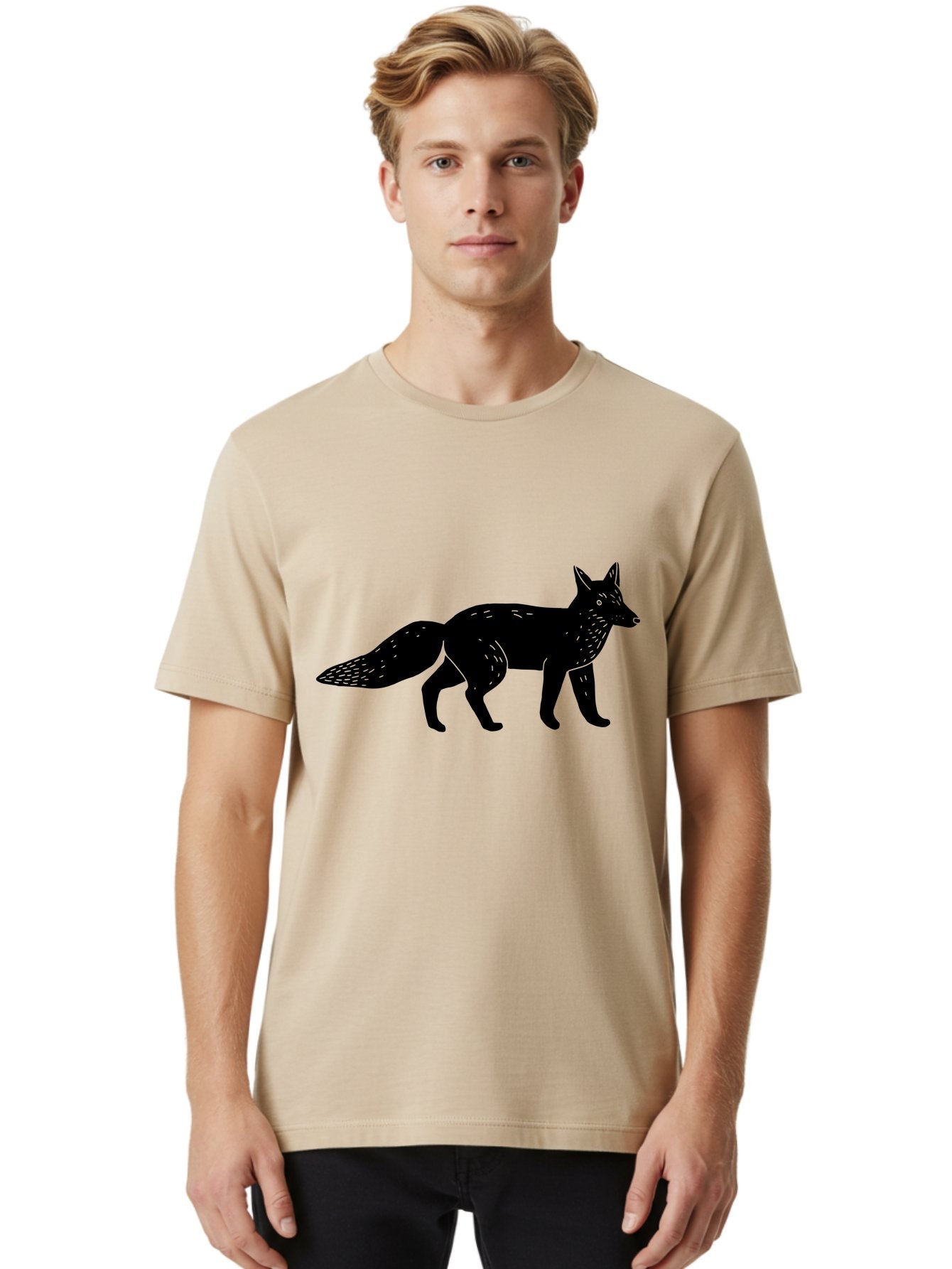 Fox-Silhouette Men'S Graphic Tee, 100% Cotton, Comfortable Casual Summer Wear, Machine Washable, Fox Silhouette, Black Fox Graphic, Wildlife Illustration, Animal Art, Forest Creature, Wild Animal, Graphic Design -  Aaa595 18