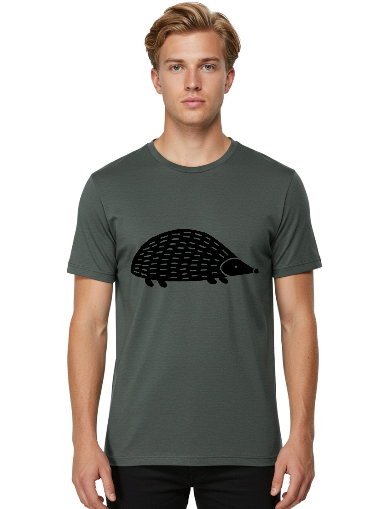 Hedgehog-1 Men'S Graphic Tee, 100% Cotton, Comfortable Casual Summer Wear, Machine Washable, Hedgehog Illustration, Minimalist Design, Simple Graphics, Cute Animal, Quills Texture, Cartoon Style, Wildlife Art, Prickly Creature, -  Aaa596