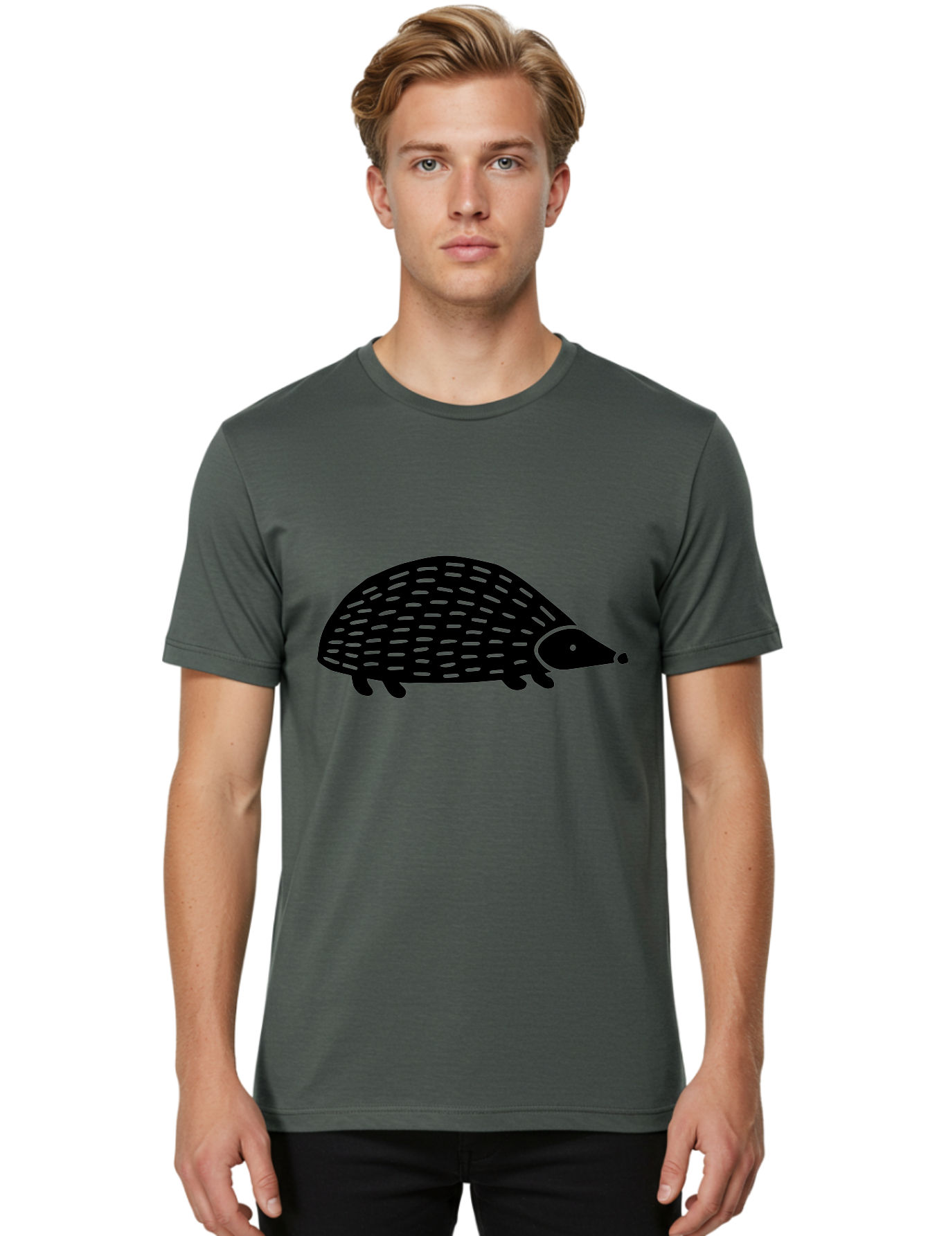 Hedgehog-1 Men'S Graphic Tee, 100% Cotton, Comfortable Casual Summer Wear, Machine Washable, Hedgehog Illustration, Minimalist Design, Simple Graphics, Cute Animal, Quills Texture, Cartoon Style, Wildlife Art, Prickly Creature, -  Aaa596 4