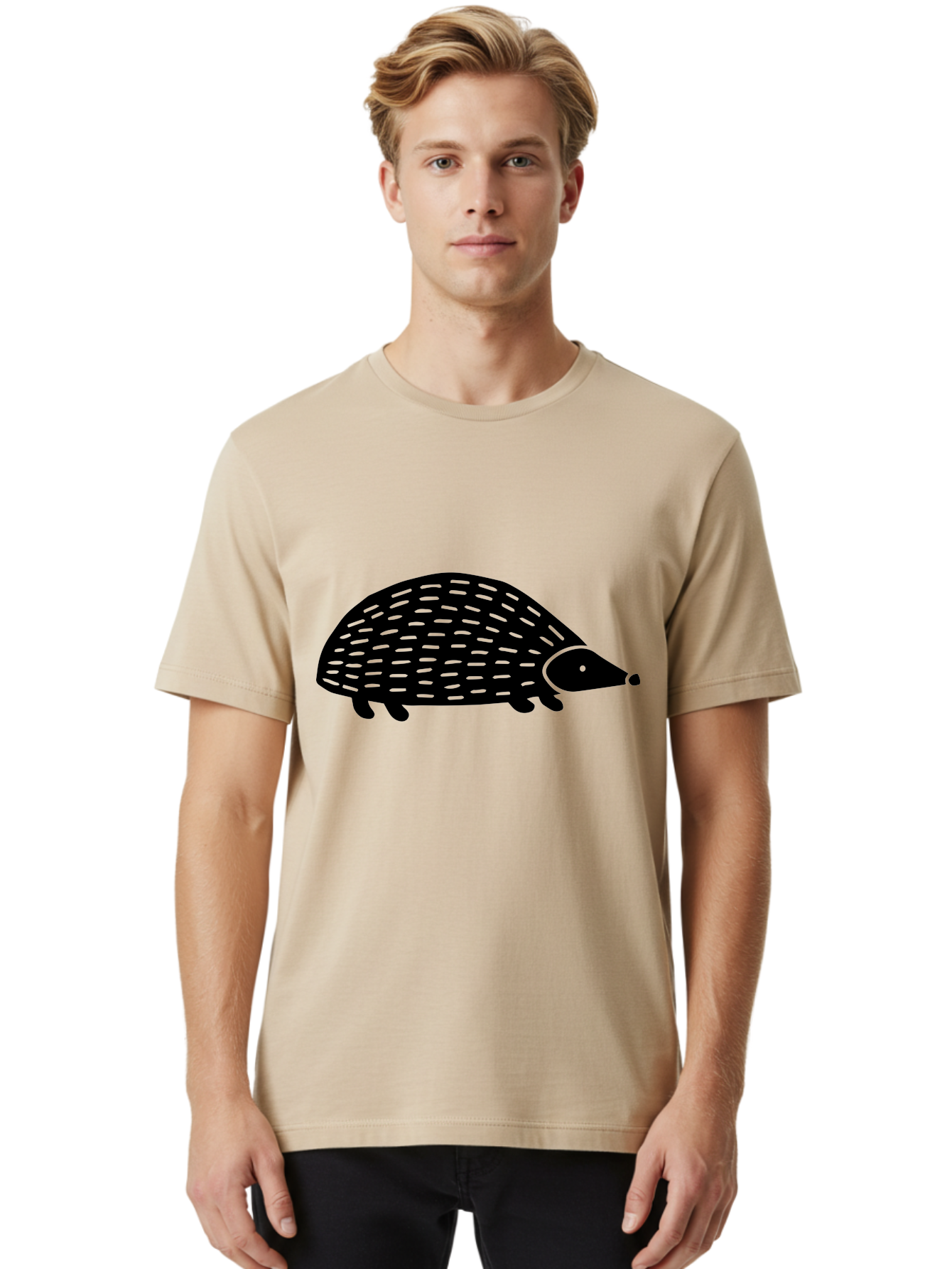 Hedgehog-1 Men'S Graphic Tee, 100% Cotton, Comfortable Casual Summer Wear, Machine Washable, Hedgehog Illustration, Minimalist Design, Simple Graphics, Cute Animal, Quills Texture, Cartoon Style, Wildlife Art, Prickly Creature, -  Aaa596 28
