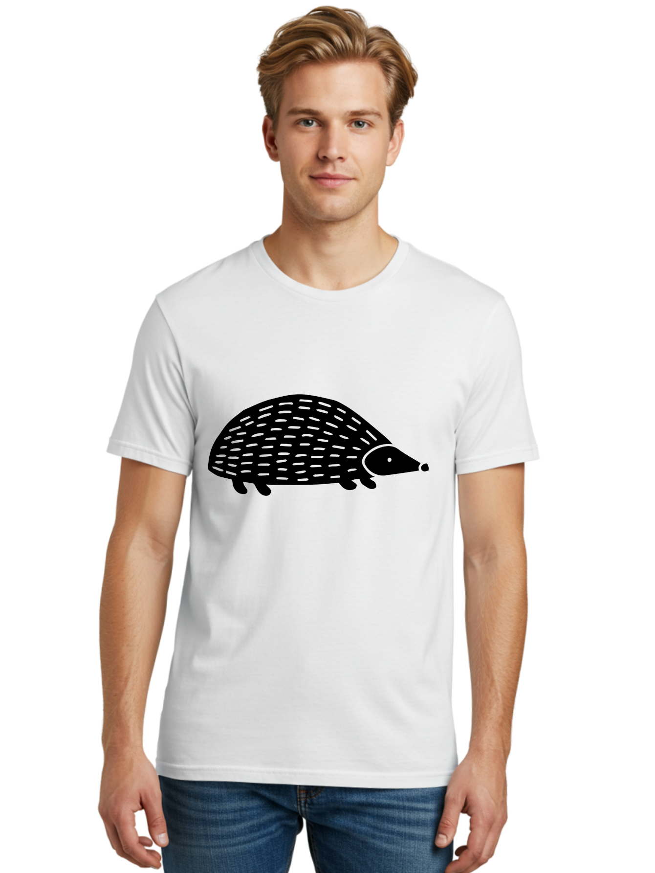 Hedgehog-1 Men'S Graphic Tee, 100% Cotton, Comfortable Casual Summer Wear, Machine Washable, Hedgehog Illustration, Minimalist Design, Simple Graphics, Cute Animal, Quills Texture, Cartoon Style, Wildlife Art, Prickly Creature, -  Aaa596 30
