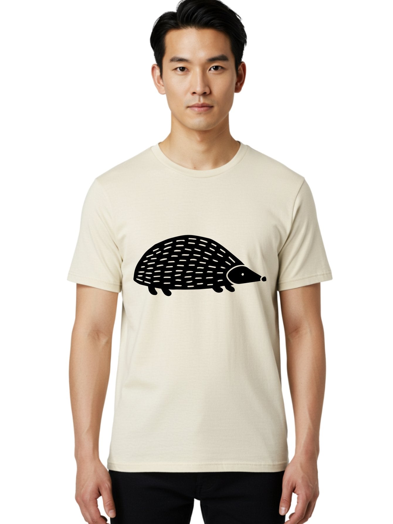 Hedgehog Men'S Graphic Tee, 100% Cotton, Comfortable Casual Summer Wear, Machine Washable, Hedgehog Silhouette, Simple Illustration, Minimalist Design, Cute Animal, Prickly Creature, Small Legs, Dotted Pattern, Bold Lines, Quirky Art -  Aaa597 6