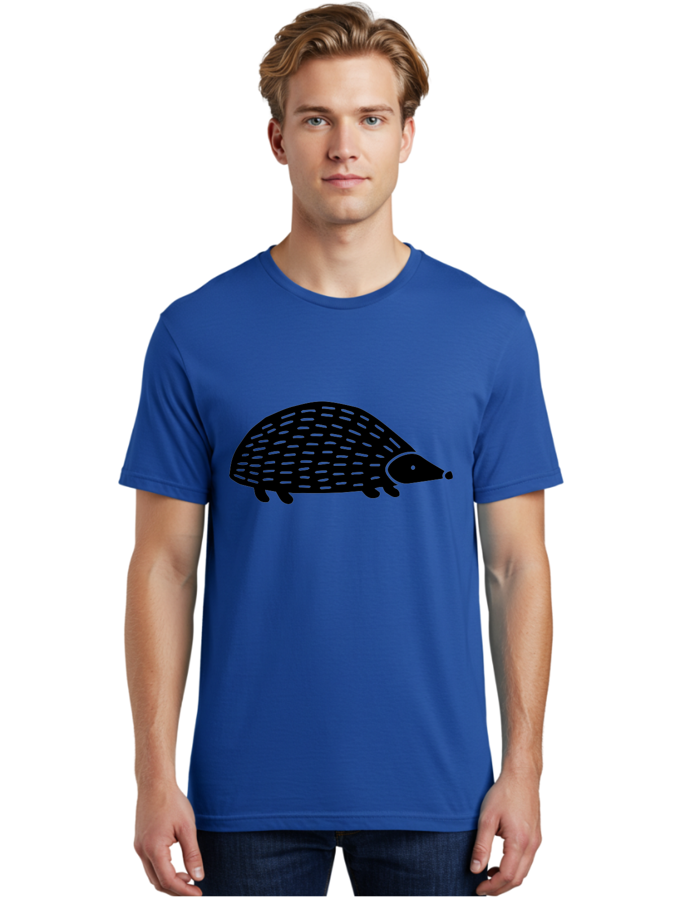 Hedgehog Men'S Graphic Tee, 100% Cotton, Comfortable Casual Summer Wear, Machine Washable, Hedgehog Silhouette, Simple Illustration, Minimalist Design, Cute Animal, Prickly Creature, Small Legs, Dotted Pattern, Bold Lines, Quirky Art -  Aaa597 26