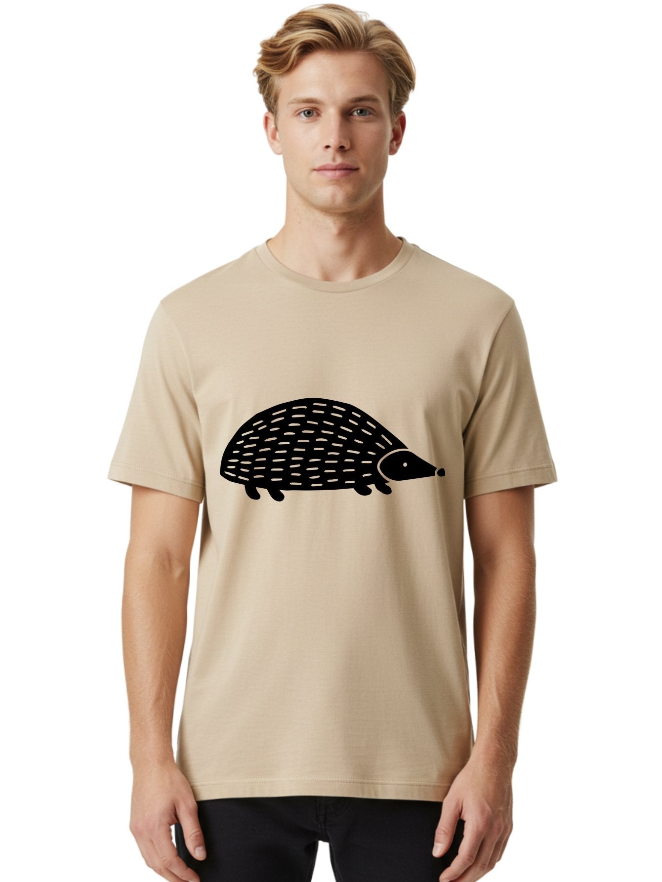 Hedgehog Men'S Graphic Tee, 100% Cotton, Comfortable Casual Summer Wear, Machine Washable, Hedgehog Silhouette, Simple Illustration, Minimalist Design, Cute Animal, Prickly Creature, Small Legs, Dotted Pattern, Bold Lines, Quirky Art -  Aaa597 18