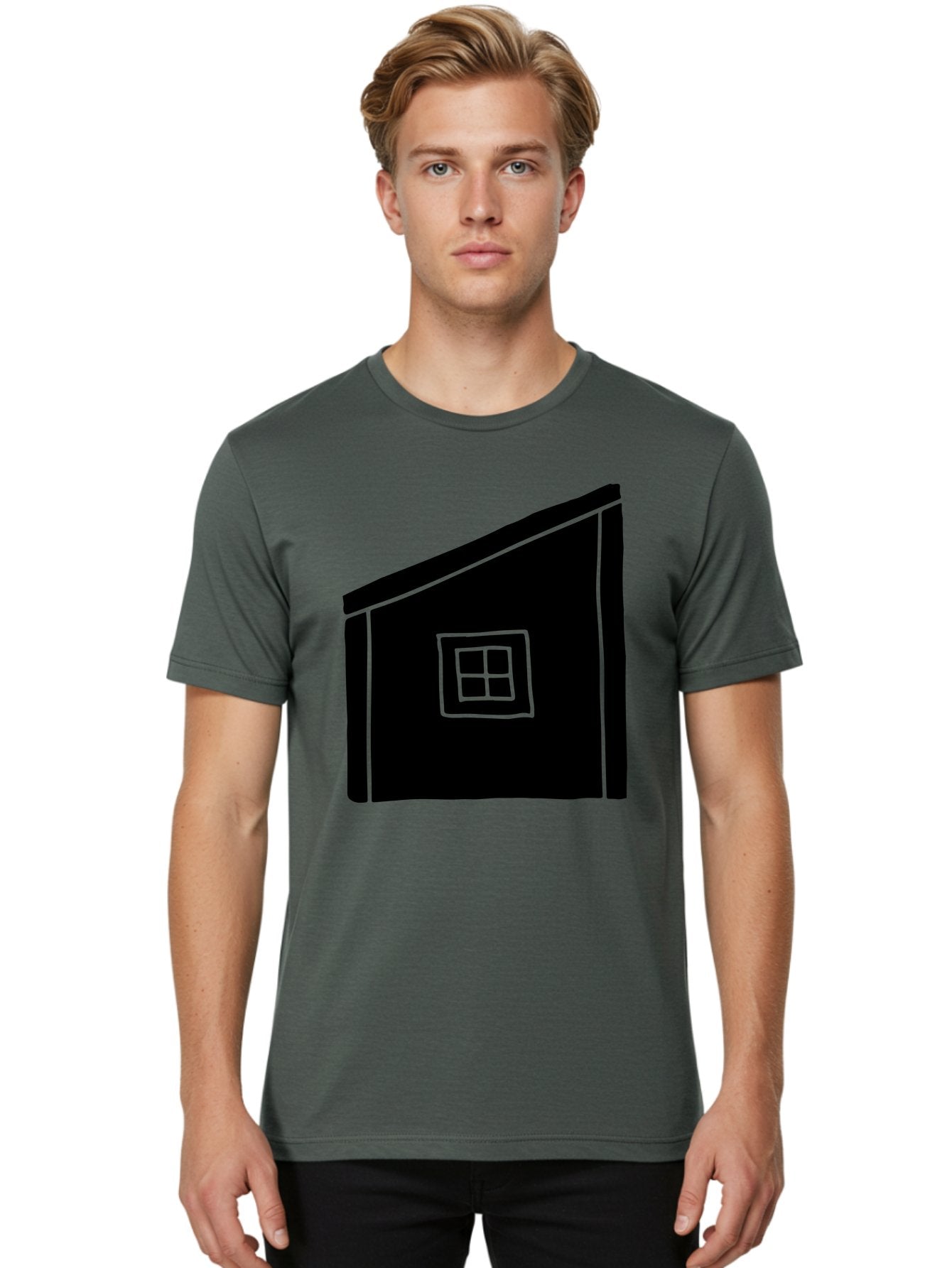 House Men'S Graphic Tee, 100% Cotton, Comfortable Casual Summer Wear, Machine Washable, Simple House Design, Minimalist Architecture, Black House Silhouette, Neon Green Outline, Four-Paned Window, Modern Home Decor, -  Aaa599 22