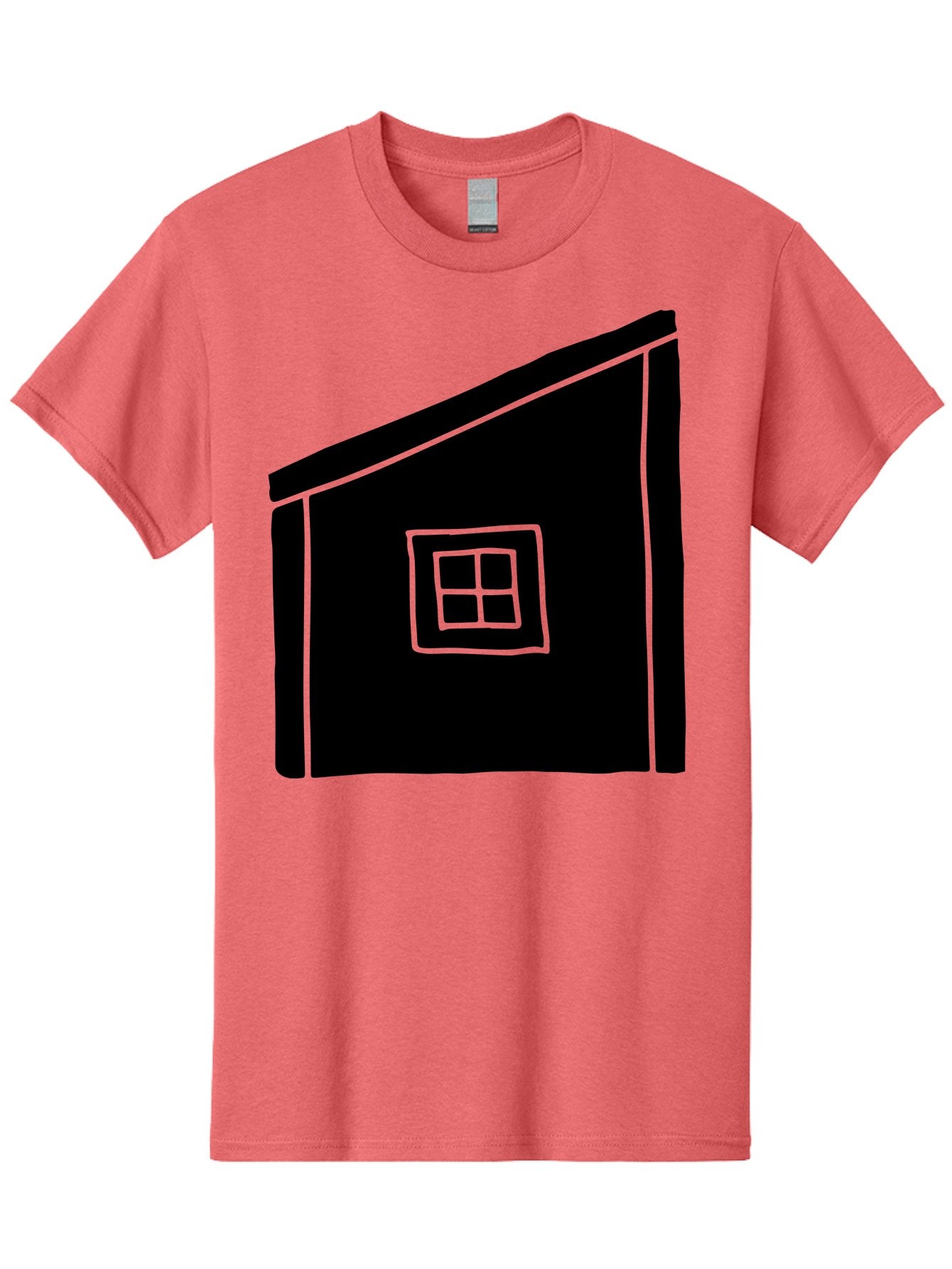 House Men'S Graphic Tee, 100% Cotton, Comfortable Casual Summer Wear, Machine Washable, Simple House Design, Minimalist Architecture, Black House Silhouette, Neon Green Outline, Four-Paned Window, Modern Home Decor, -  Aaa599 5