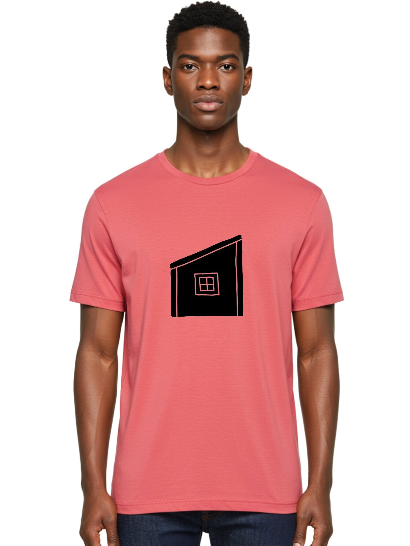 House Men'S Graphic Tee, 100% Cotton, Comfortable Casual Summer Wear, Machine Washable, Simple House Design, Minimalist Architecture, Black House Silhouette, Neon Green Outline, Four-Paned Window, Modern Home Decor, -  Aaa599 6