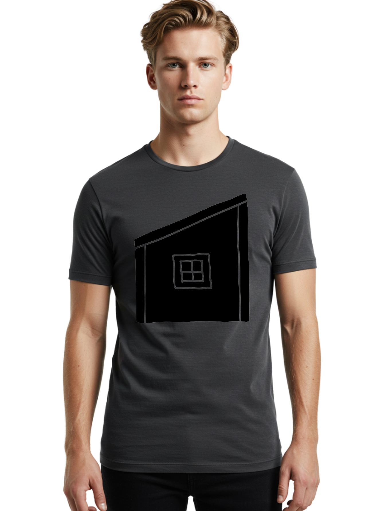 House Men'S Graphic Tee, 100% Cotton, Comfortable Casual Summer Wear, Machine Washable, Simple House Design, Minimalist Architecture, Black House Silhouette, Neon Green Outline, Four-Paned Window, Modern Home Decor, -  Aaa599 8