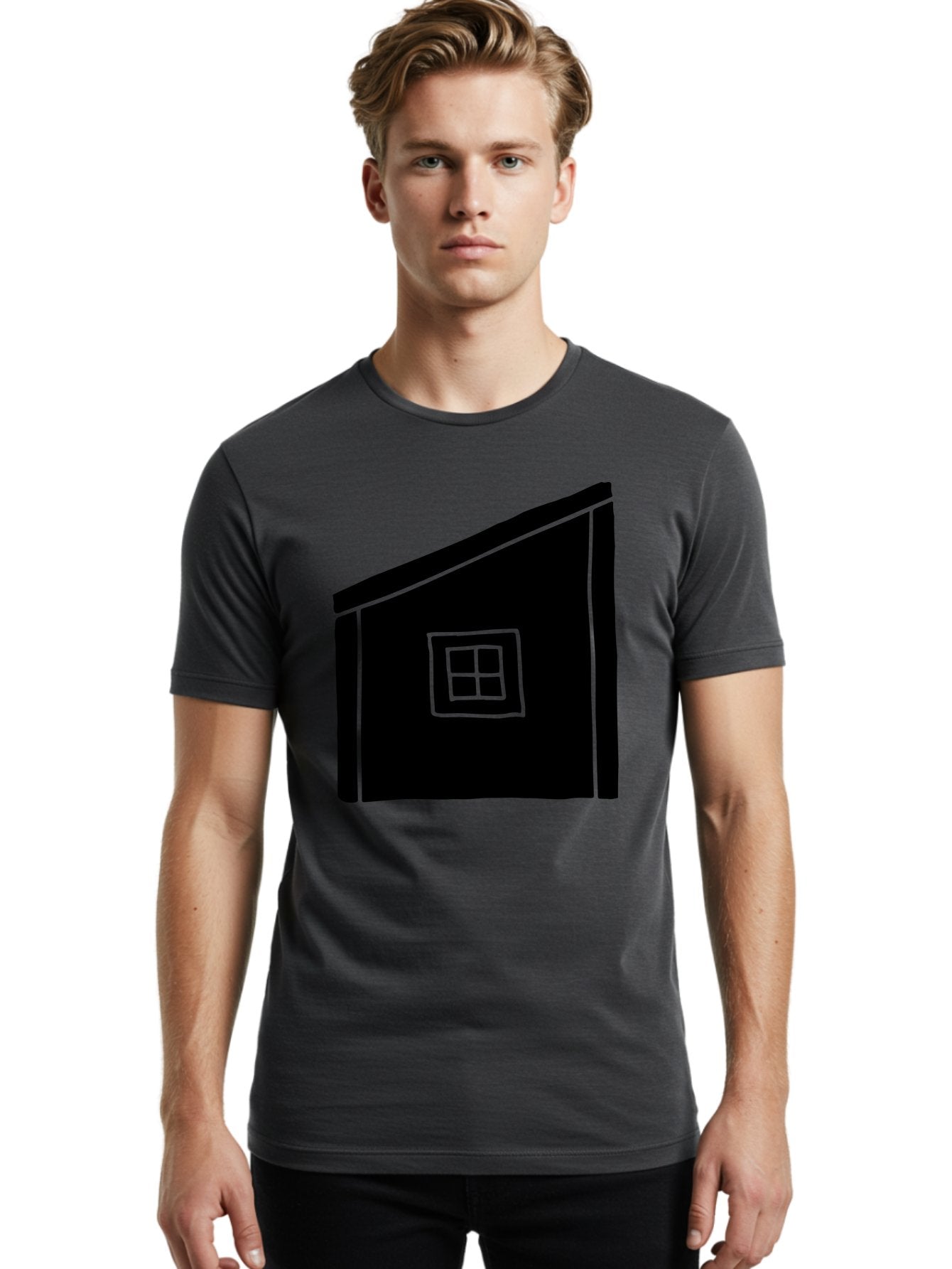 House Men'S Graphic Tee, 100% Cotton, Comfortable Casual Summer Wear, Machine Washable, Simple House Design, Minimalist Architecture, Black House Silhouette, Neon Green Outline, Four-Paned Window, Modern Home Decor, -  Aaa599 26