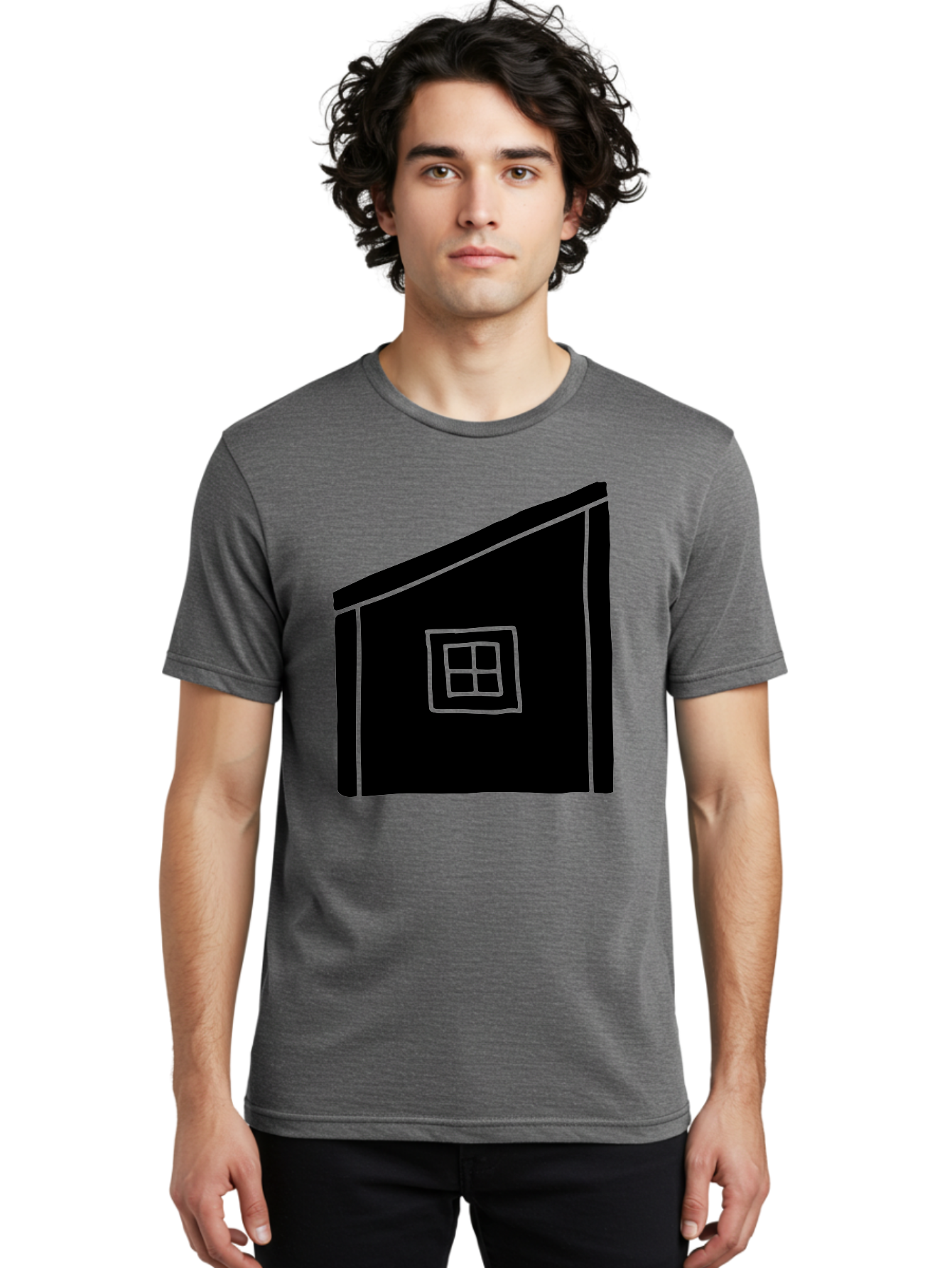 House Men'S Graphic Tee, 100% Cotton, Comfortable Casual Summer Wear, Machine Washable, Simple House Design, Minimalist Architecture, Black House Silhouette, Neon Green Outline, Four-Paned Window, Modern Home Decor, -  Aaa599 10