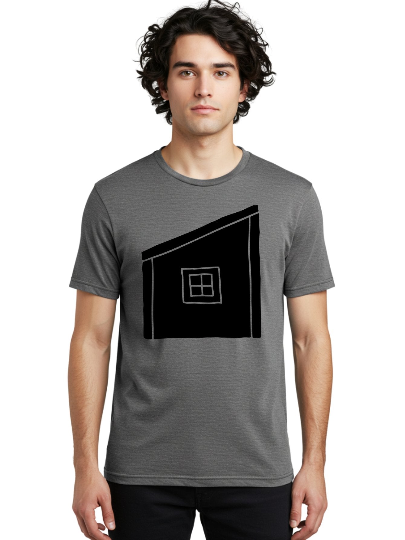 House Men'S Graphic Tee, 100% Cotton, Comfortable Casual Summer Wear, Machine Washable, Simple House Design, Minimalist Architecture, Black House Silhouette, Neon Green Outline, Four-Paned Window, Modern Home Decor, -  Aaa599 14
