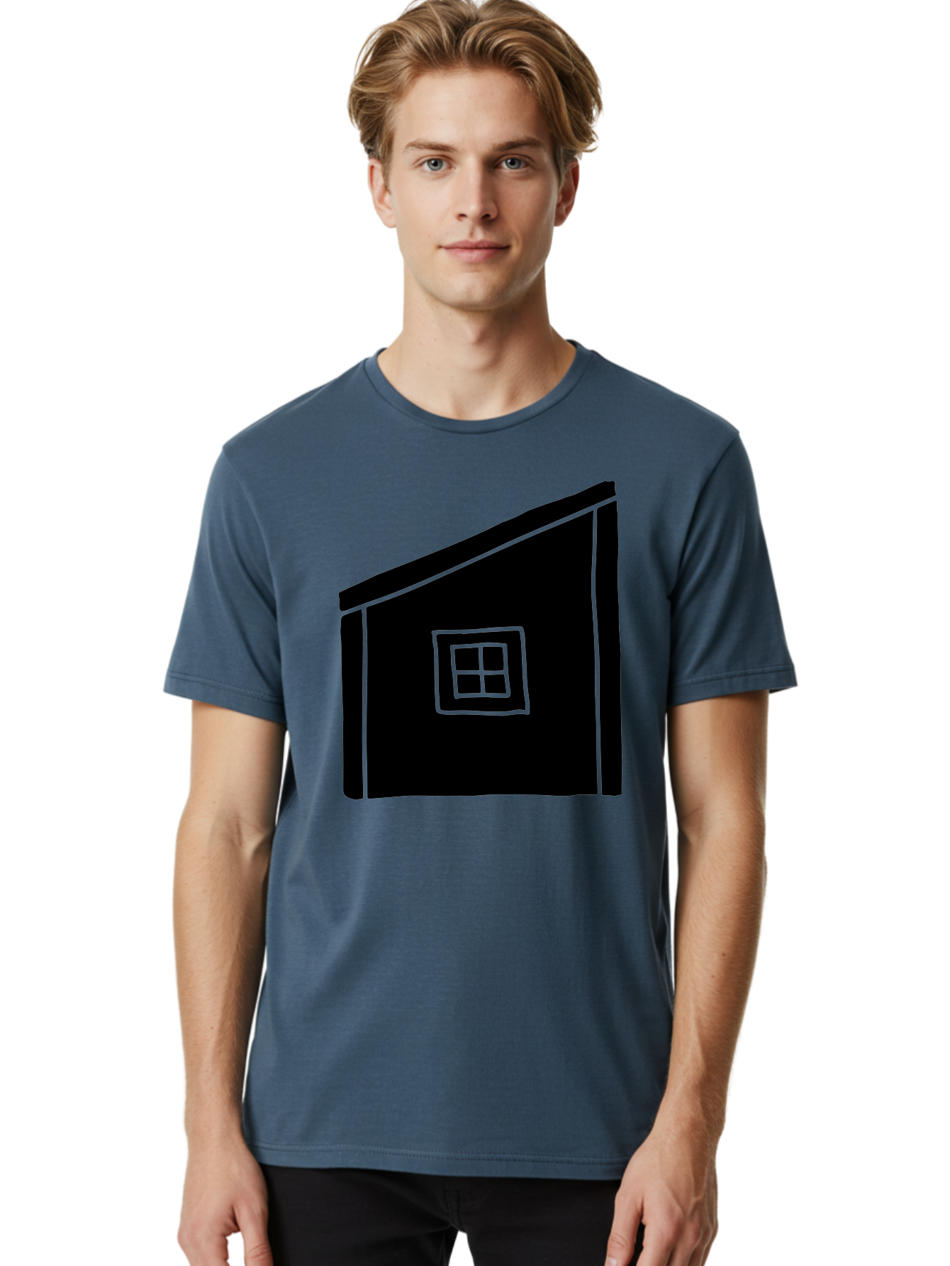 House Men'S Graphic Tee, 100% Cotton, Comfortable Casual Summer Wear, Machine Washable, Simple House Design, Minimalist Architecture, Black House Silhouette, Neon Green Outline, Four-Paned Window, Modern Home Decor, -  Aaa599 12