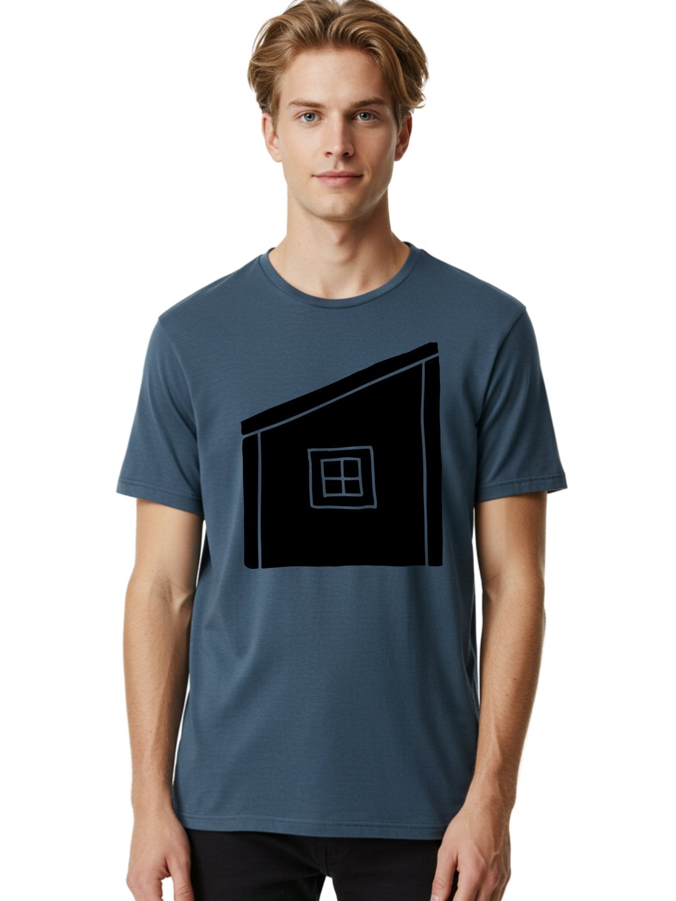 House Men'S Graphic Tee, 100% Cotton, Comfortable Casual Summer Wear, Machine Washable, Simple House Design, Minimalist Architecture, Black House Silhouette, Neon Green Outline, Four-Paned Window, Modern Home Decor, -  Aaa599 28