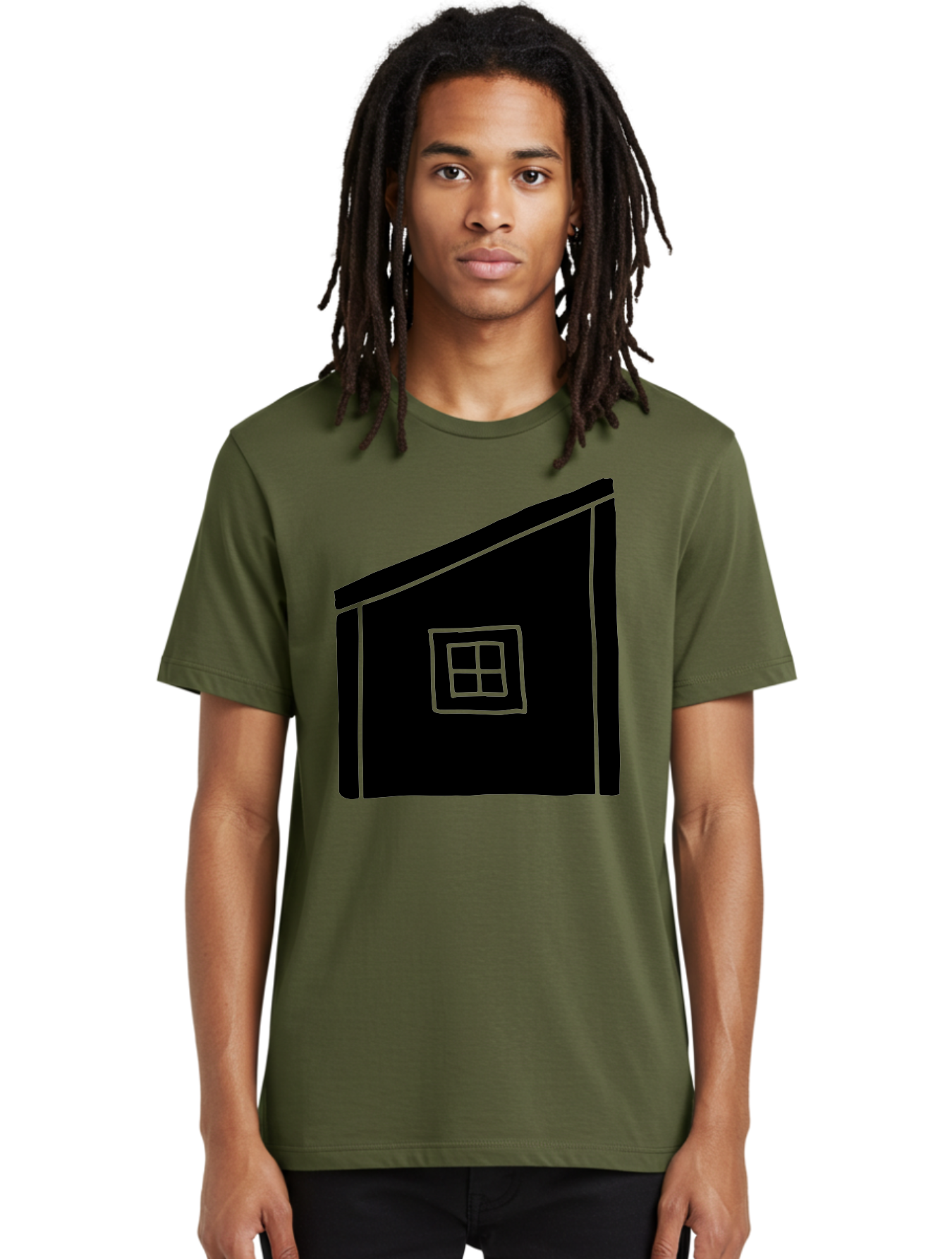 House Men'S Graphic Tee, 100% Cotton, Comfortable Casual Summer Wear, Machine Washable, Simple House Design, Minimalist Architecture, Black House Silhouette, Neon Green Outline, Four-Paned Window, Modern Home Decor, -  Aaa599 16