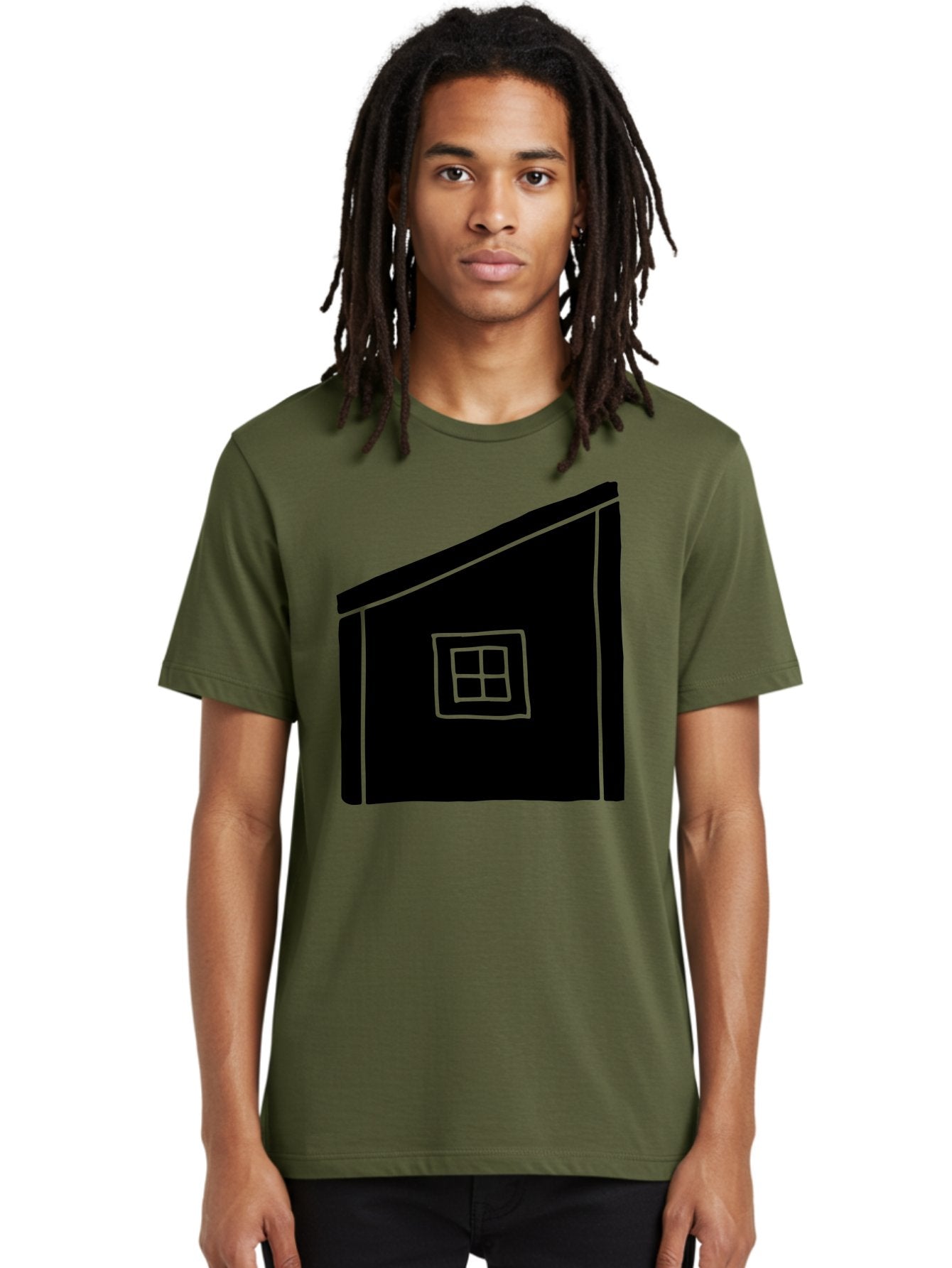 House Men'S Graphic Tee, 100% Cotton, Comfortable Casual Summer Wear, Machine Washable, Simple House Design, Minimalist Architecture, Black House Silhouette, Neon Green Outline, Four-Paned Window, Modern Home Decor, -  Aaa599 30