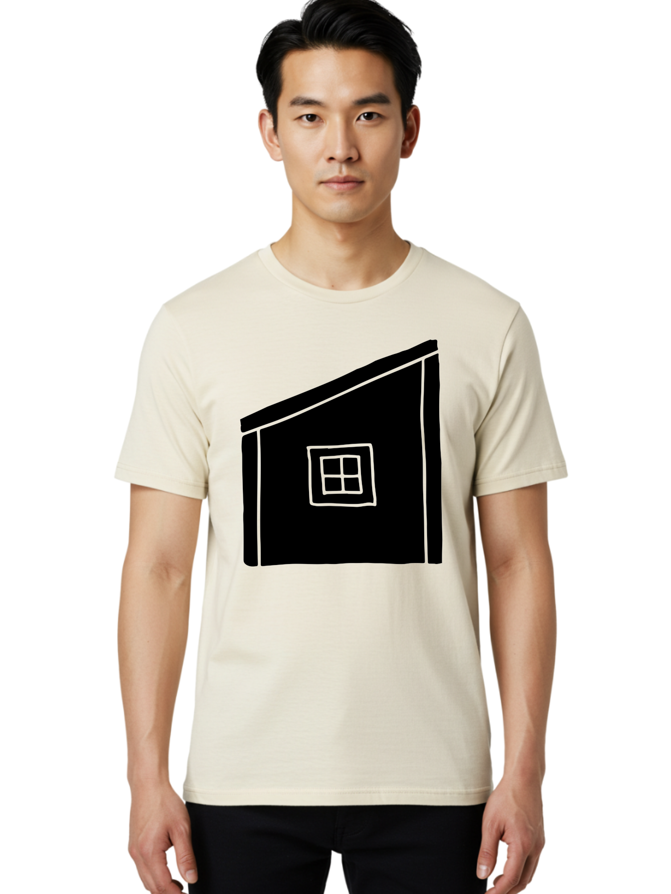 House Men'S Graphic Tee, 100% Cotton, Comfortable Casual Summer Wear, Machine Washable, Simple House Design, Minimalist Architecture, Black House Silhouette, Neon Green Outline, Four-Paned Window, Modern Home Decor, -  Aaa599 18