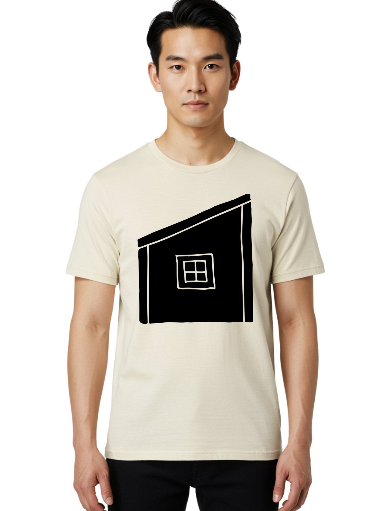 House Men'S Graphic Tee, 100% Cotton, Comfortable Casual Summer Wear, Machine Washable, Simple House Design, Minimalist Architecture, Black House Silhouette, Neon Green Outline, Four-Paned Window, Modern Home Decor, -  Aaa599 20