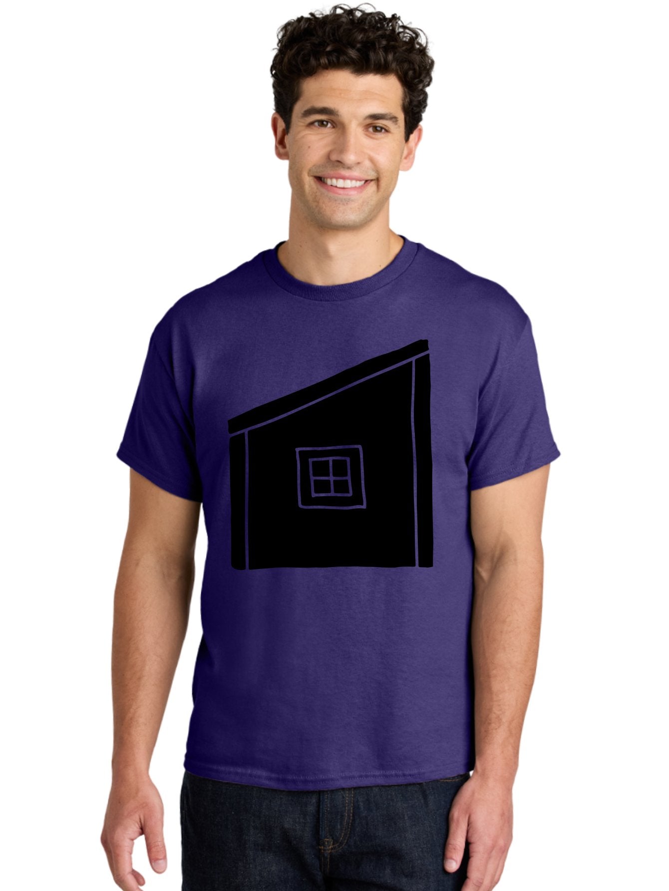 House Men'S Graphic Tee, 100% Cotton, Comfortable Casual Summer Wear, Machine Washable, Simple House Design, Minimalist Architecture, Black House Silhouette, Neon Green Outline, Four-Paned Window, Modern Home Decor, -  Aaa599 12